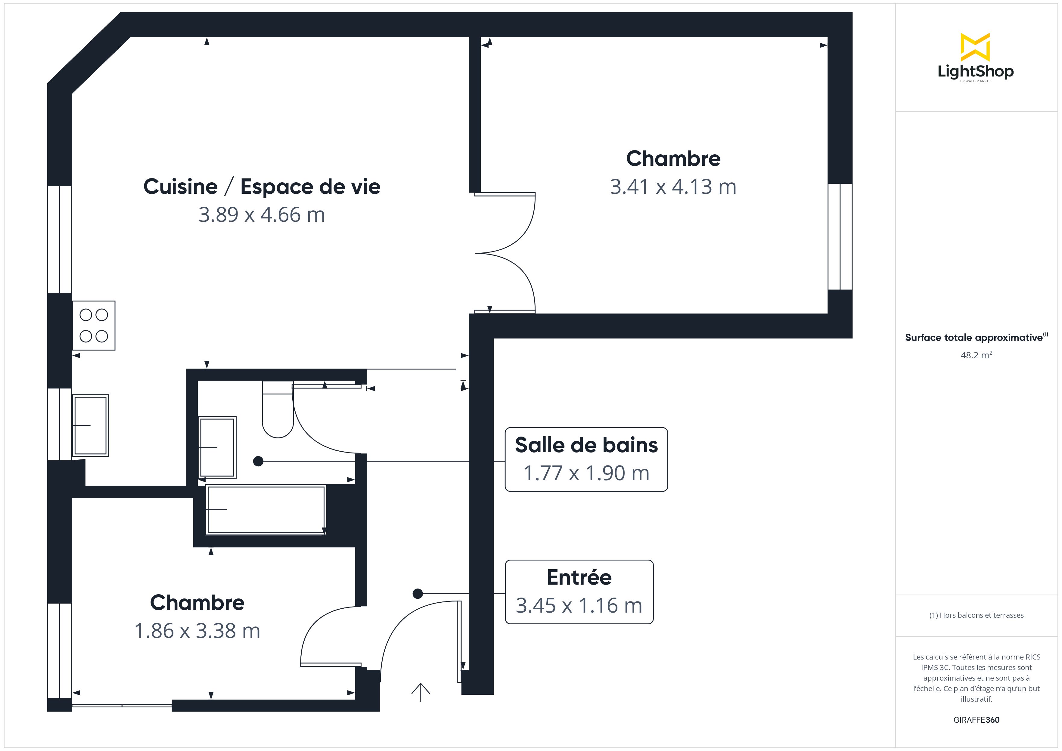 Plan 2D - Appartement 49.5 Clamart