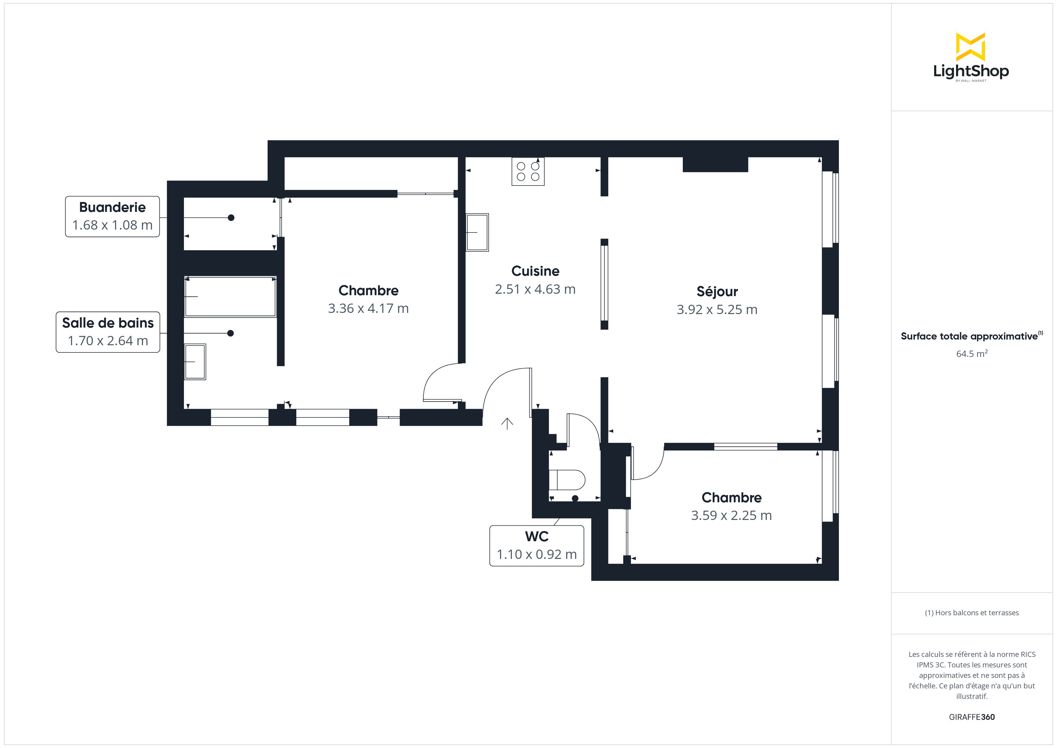 Plan 2D - Appartement 65.0 Paris