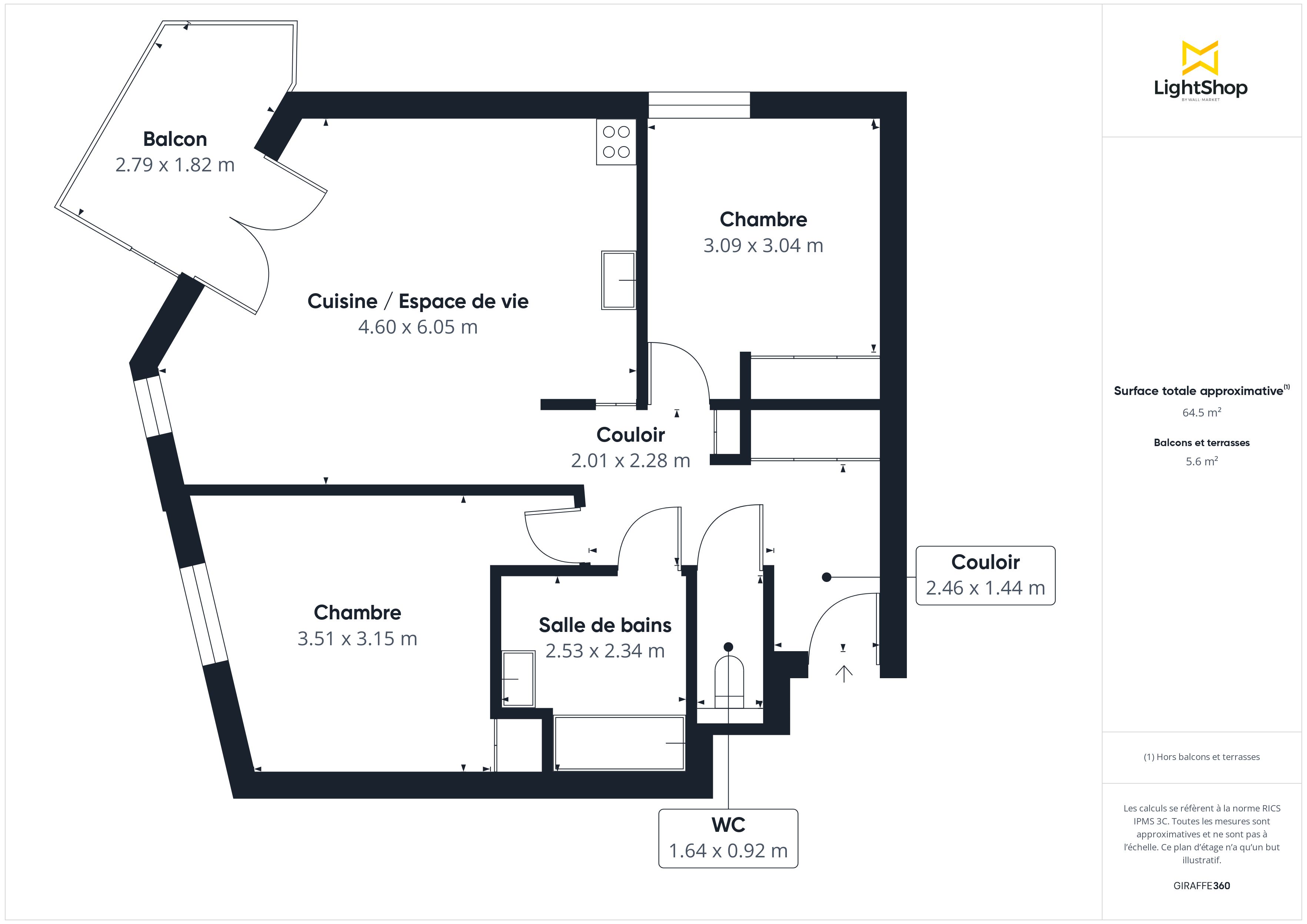Plan 2D - Appartement 64.72 Nantes