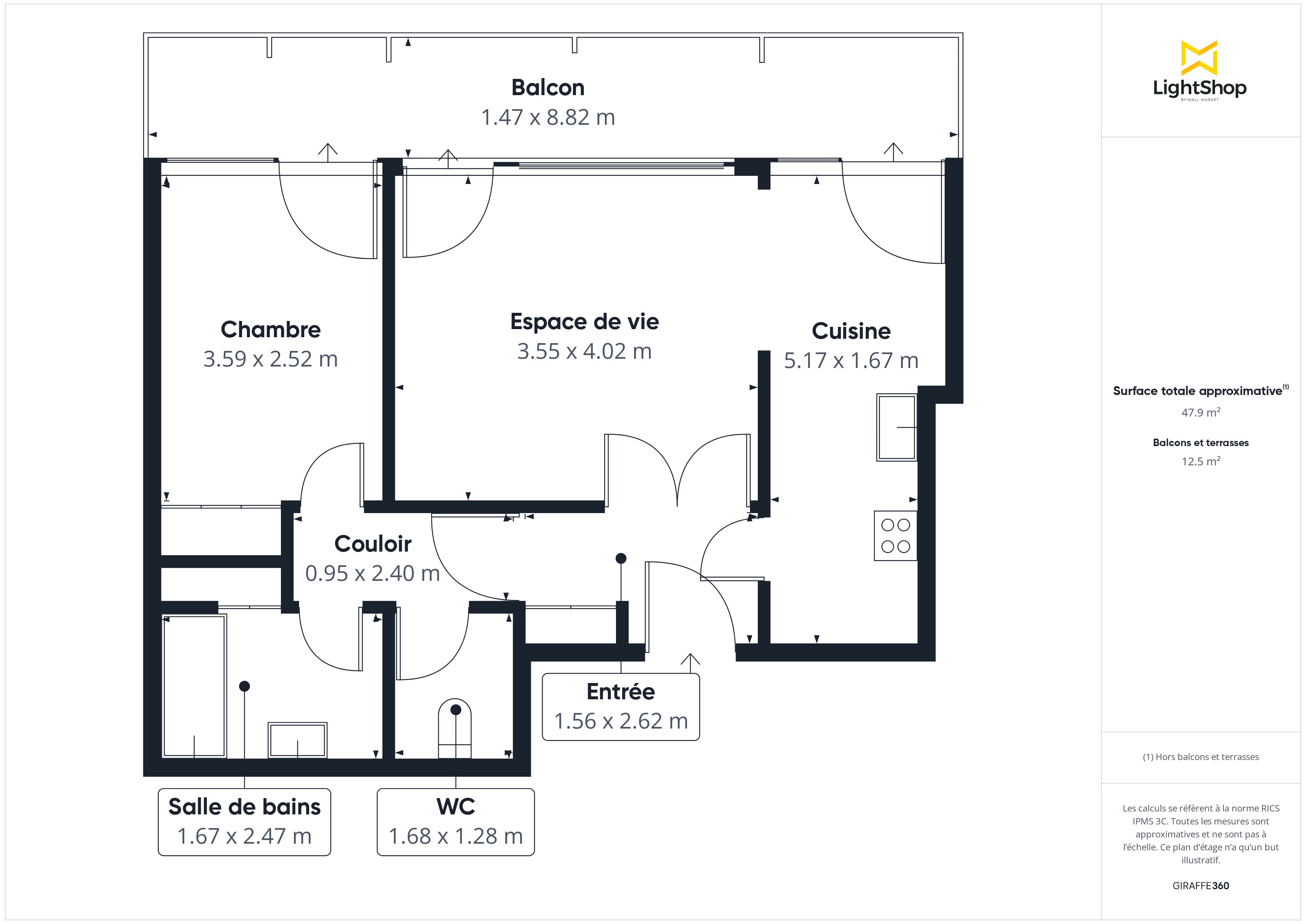 Plan 2D - Appartement 48.69 Talence