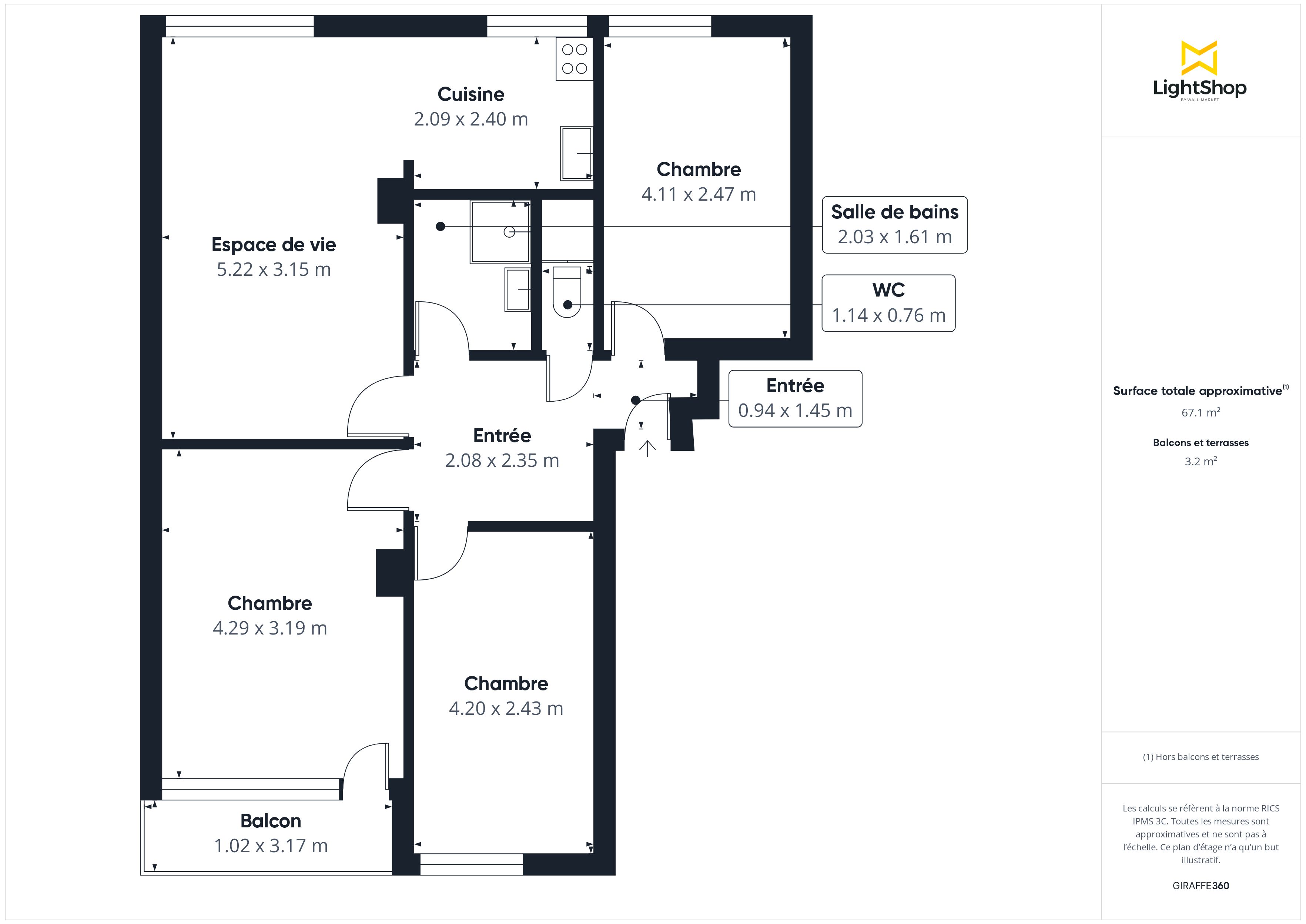 Plan 2D - Appartement 66.45 Bagnolet