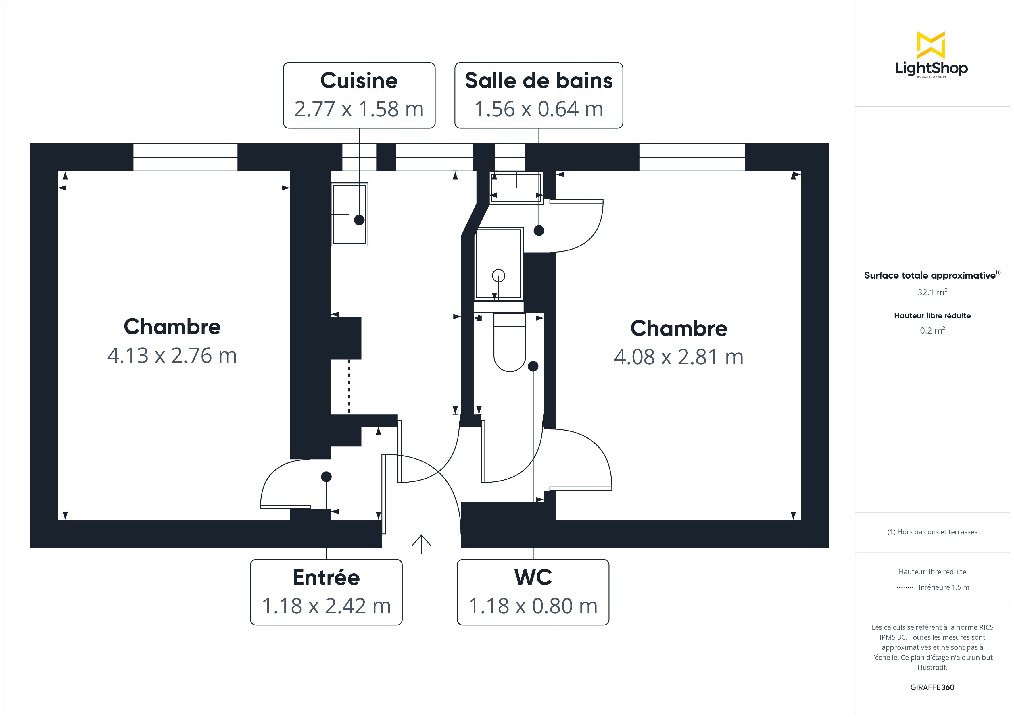 Plan 2D - Appartement 32.52 Paris