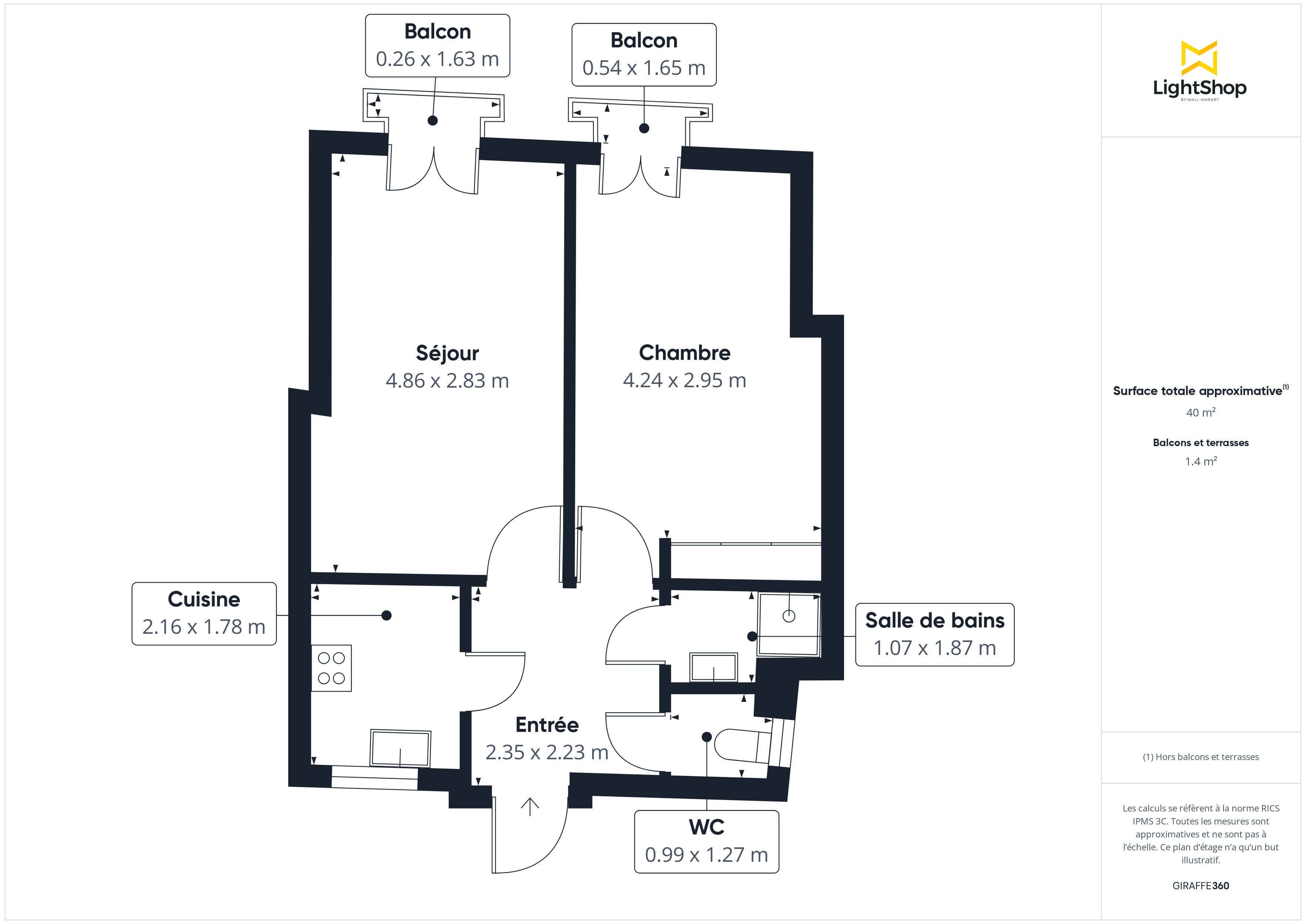 Plan 2D - Appartement 39.0 Bordeaux