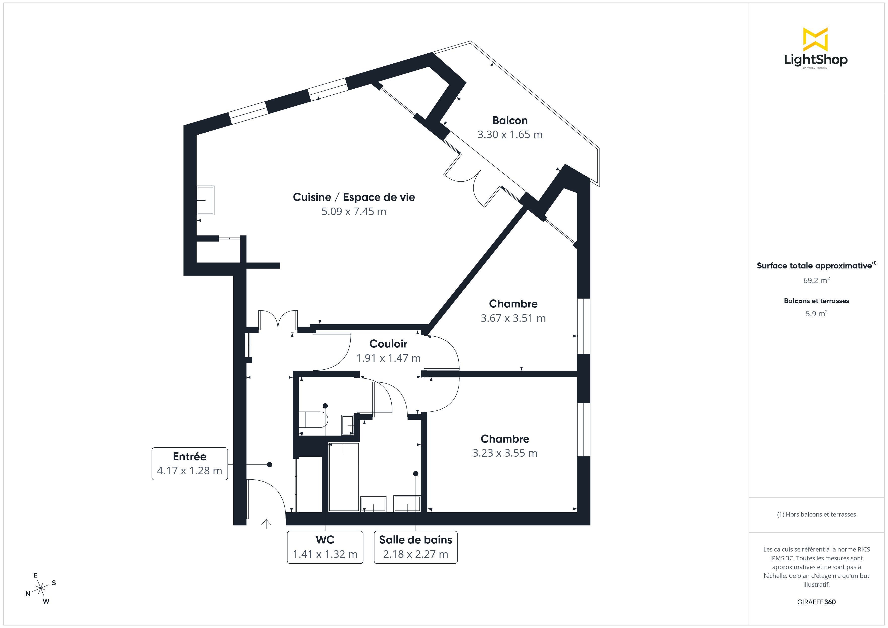 Plan 2D - Appartement 69.36 Nogent-sur-Marne