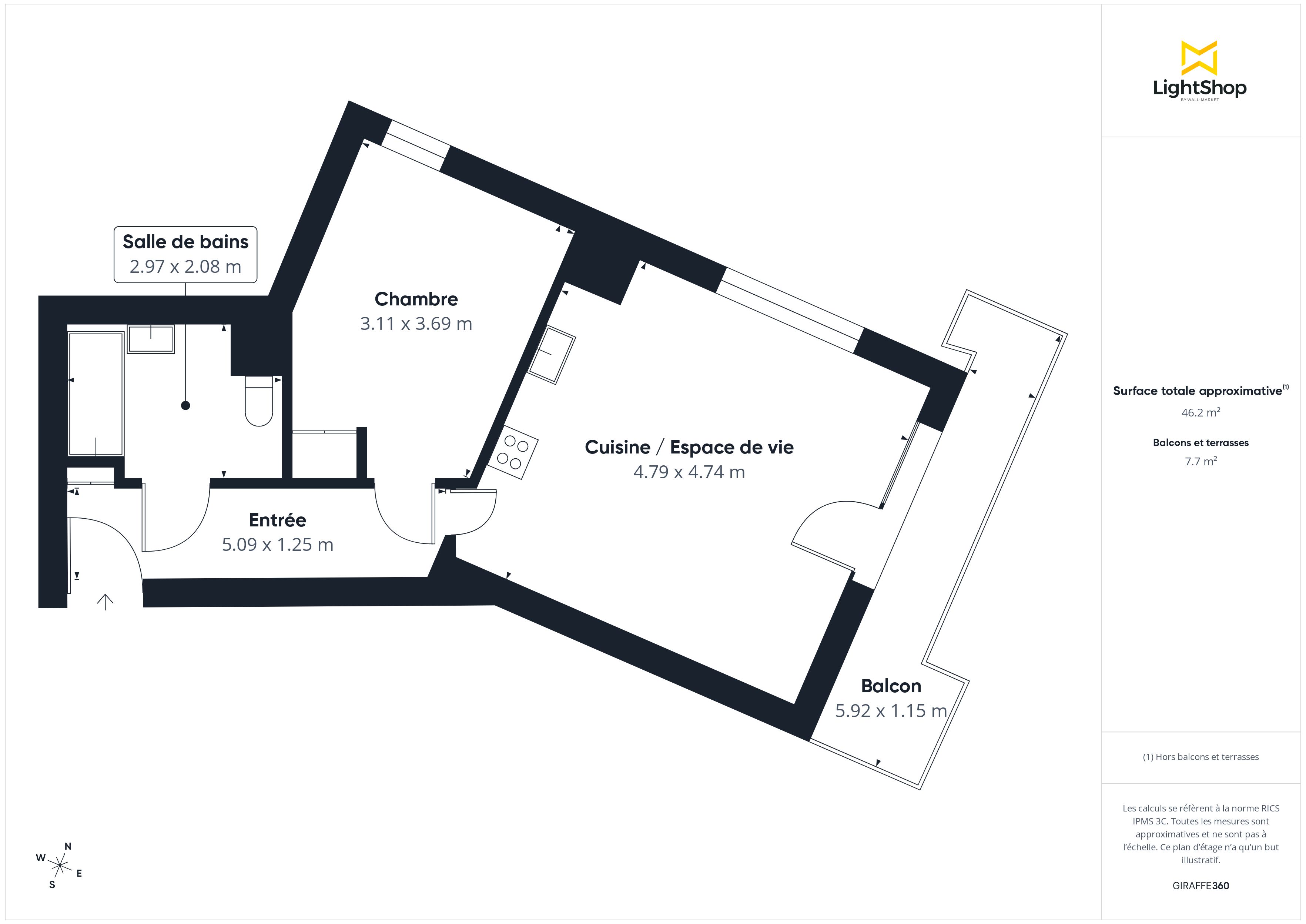 Plan 2D - Appartement 47.0 Issy-les-Moulineaux