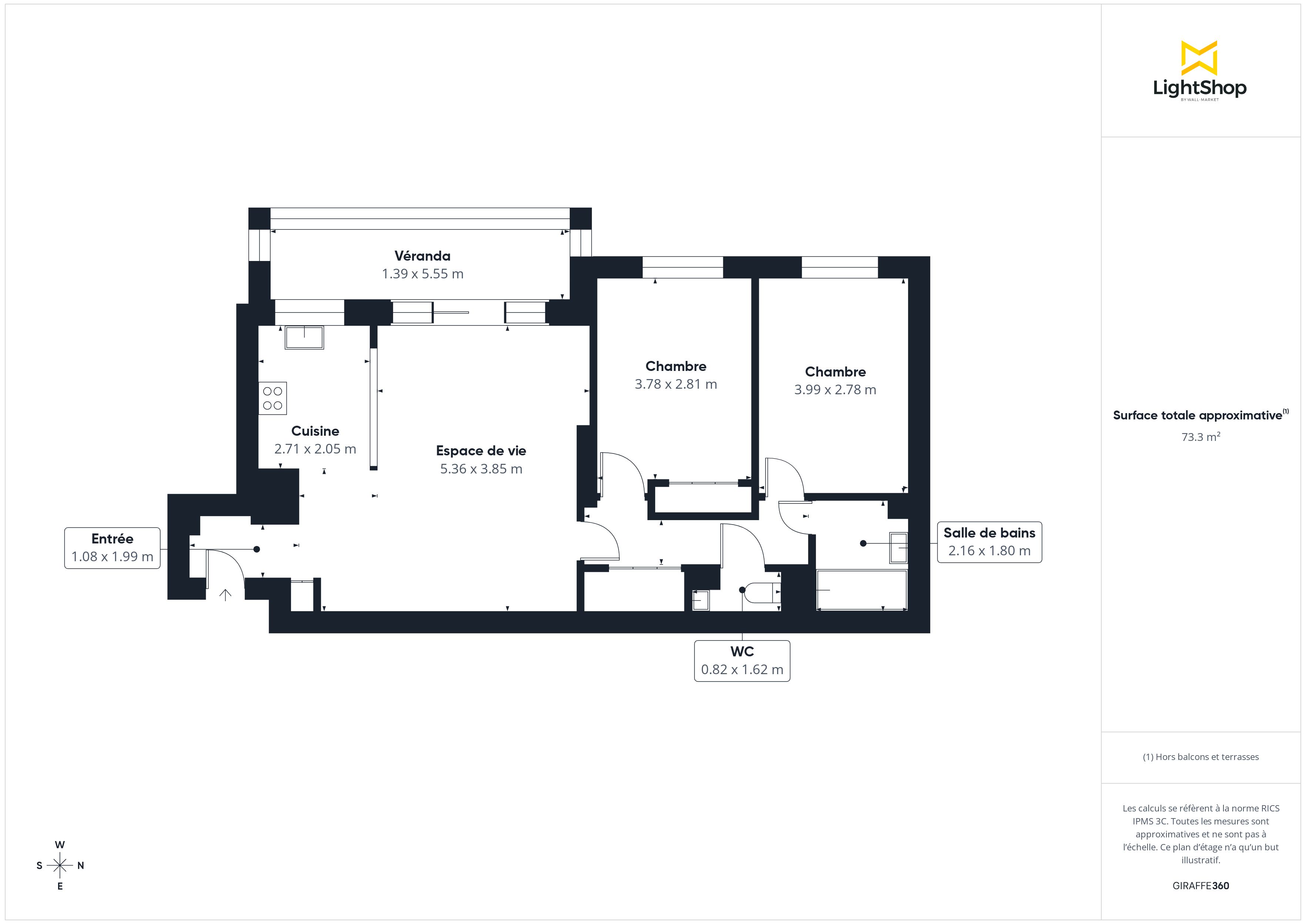 Plan 2D - Appartement 65.16 Saint-Cloud