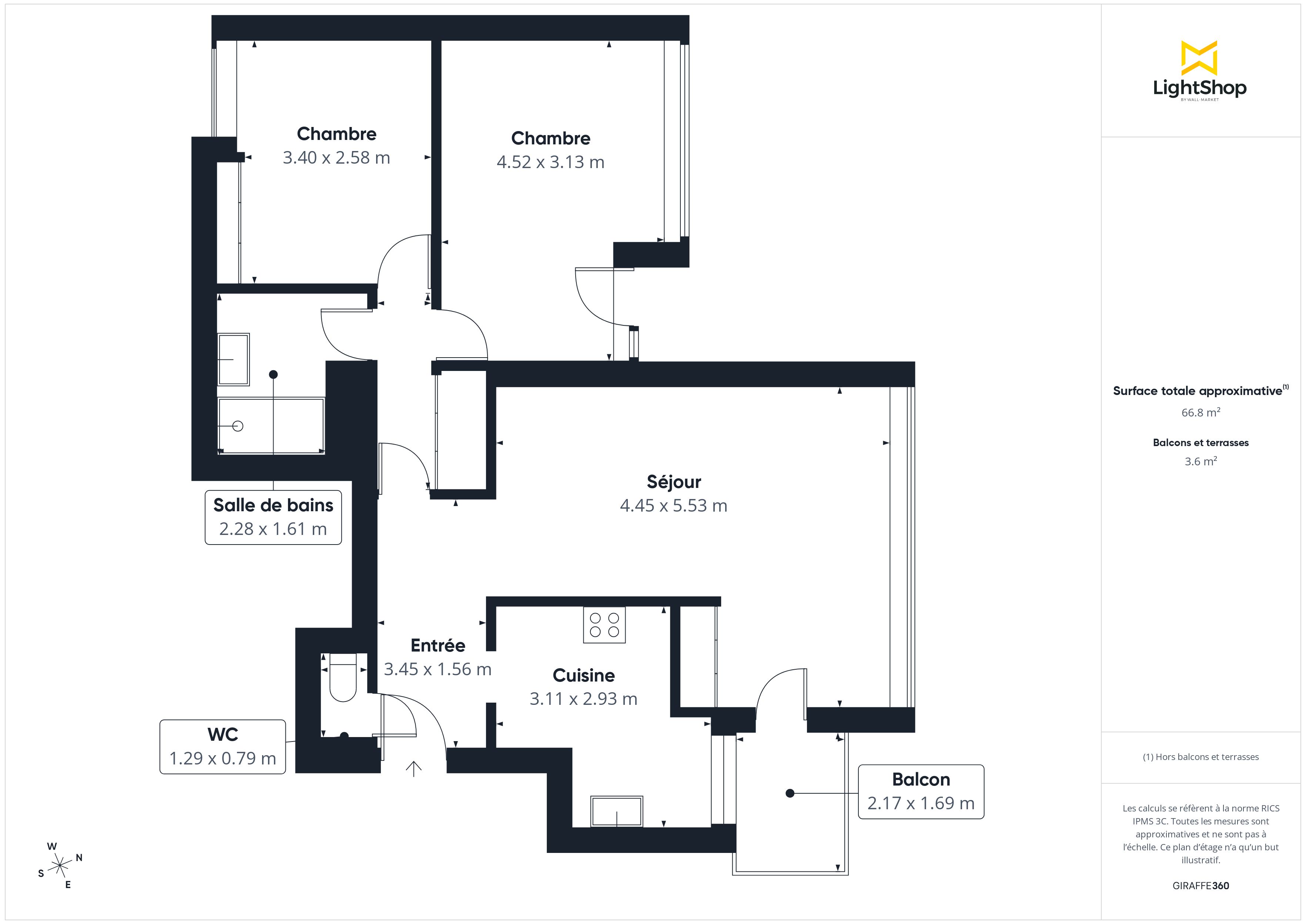 Plan 2D - Appartement 67.05 Paris