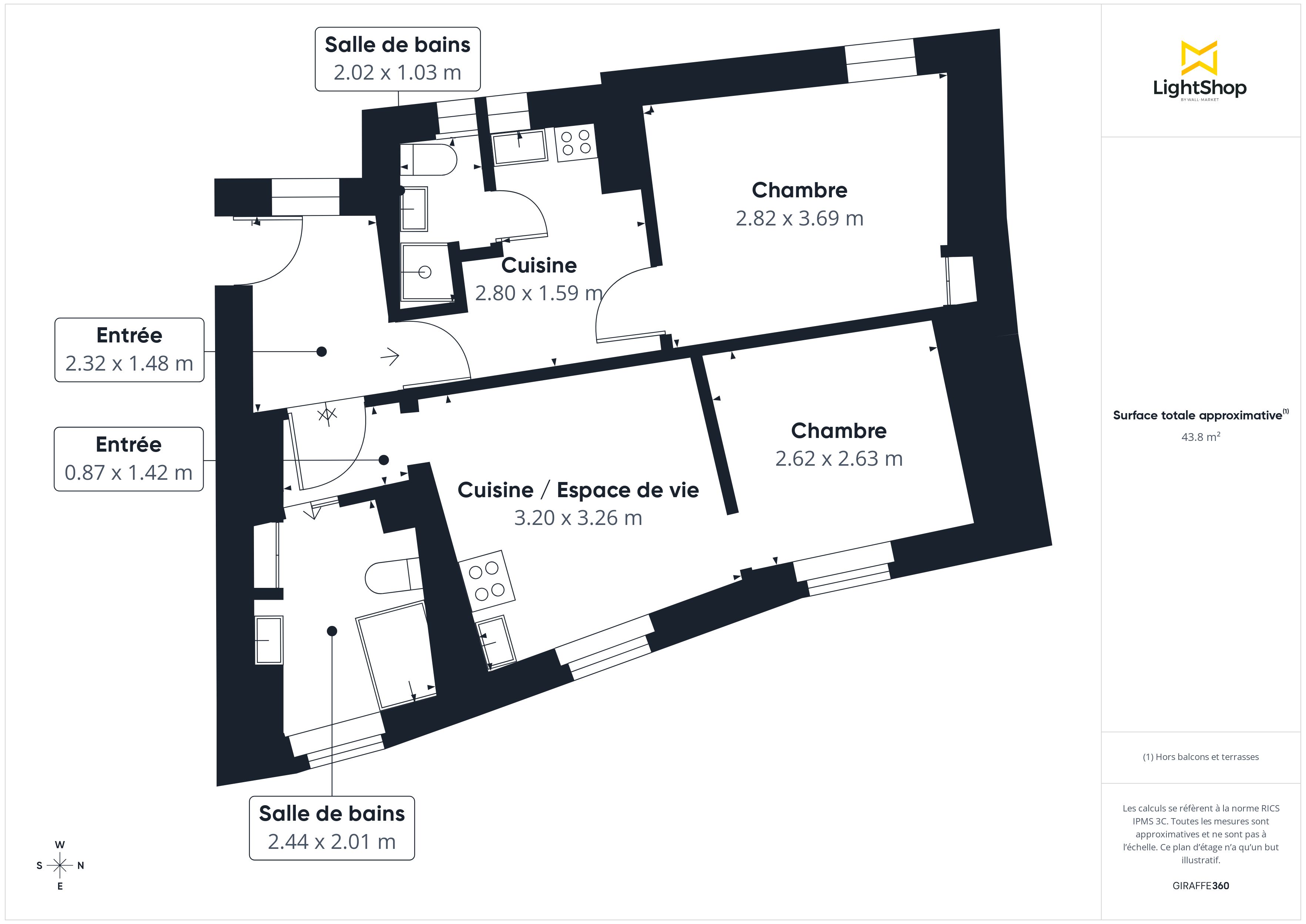Plan 2D - Appartement 46.5 Paris