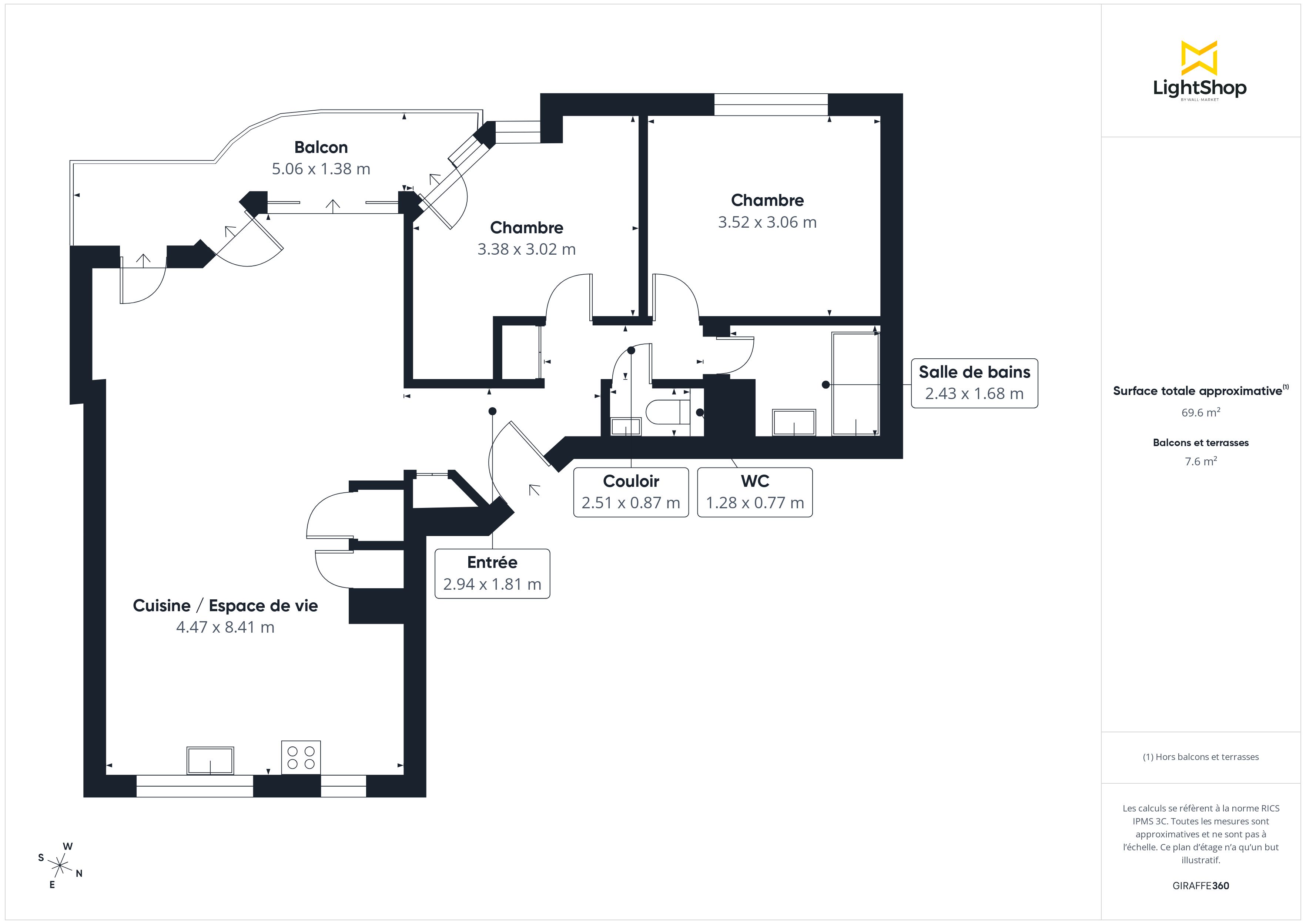 Plan 2D - Appartement 70.0 Boulogne-Billancourt