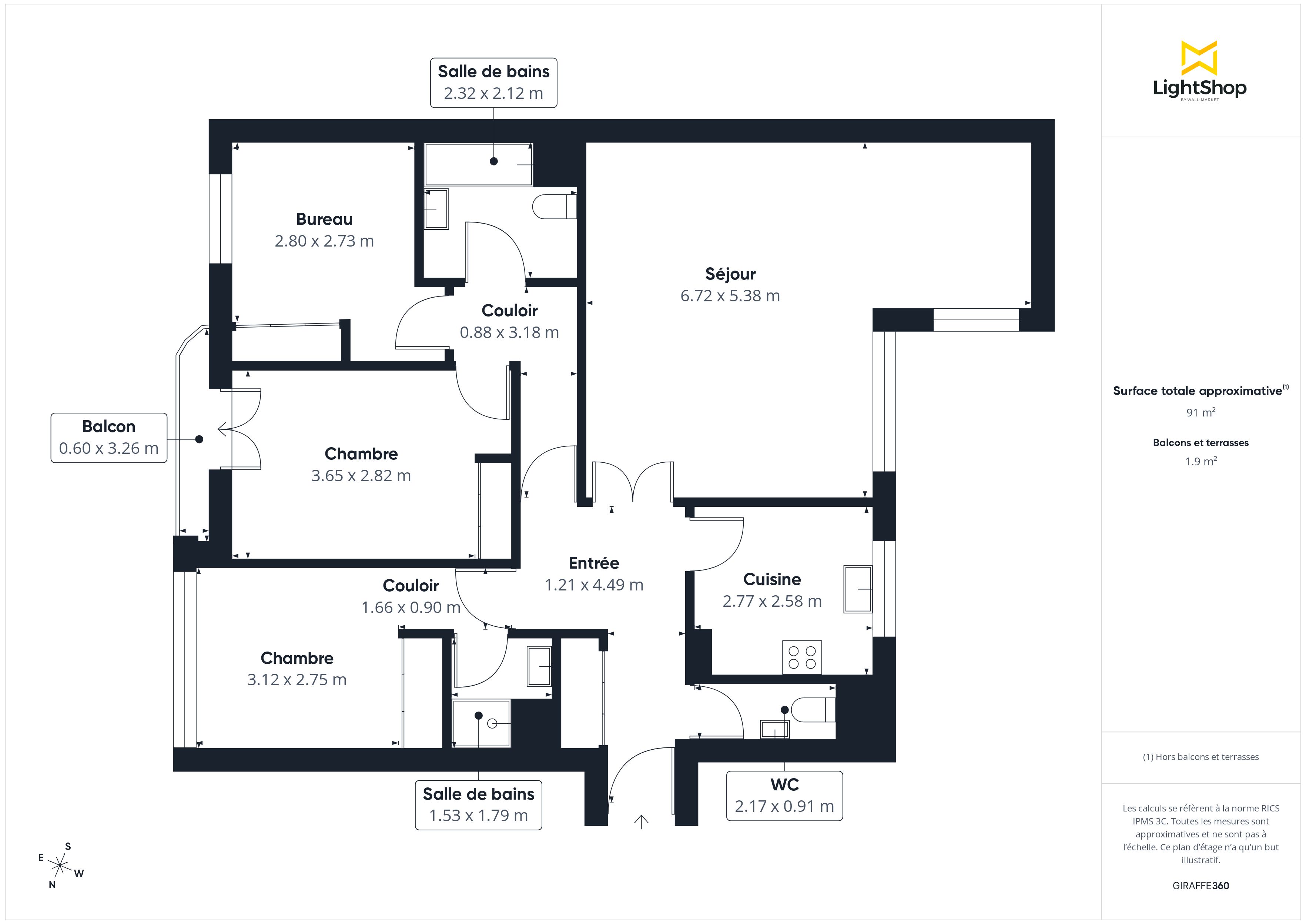Plan 2D - Appartement 91.0 Levallois-Perret