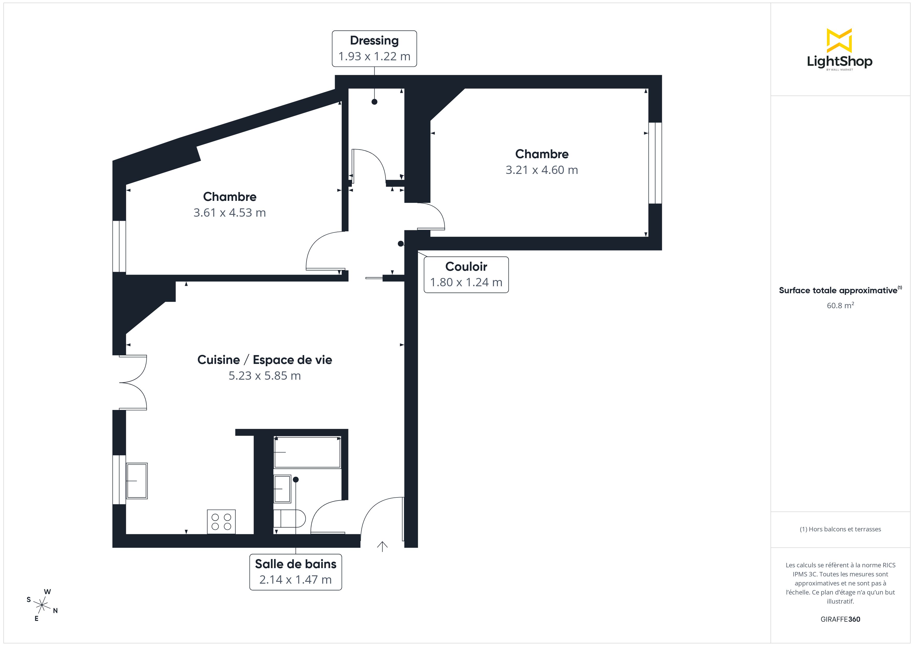 Plan 2D - Appartement 62.57 Paris