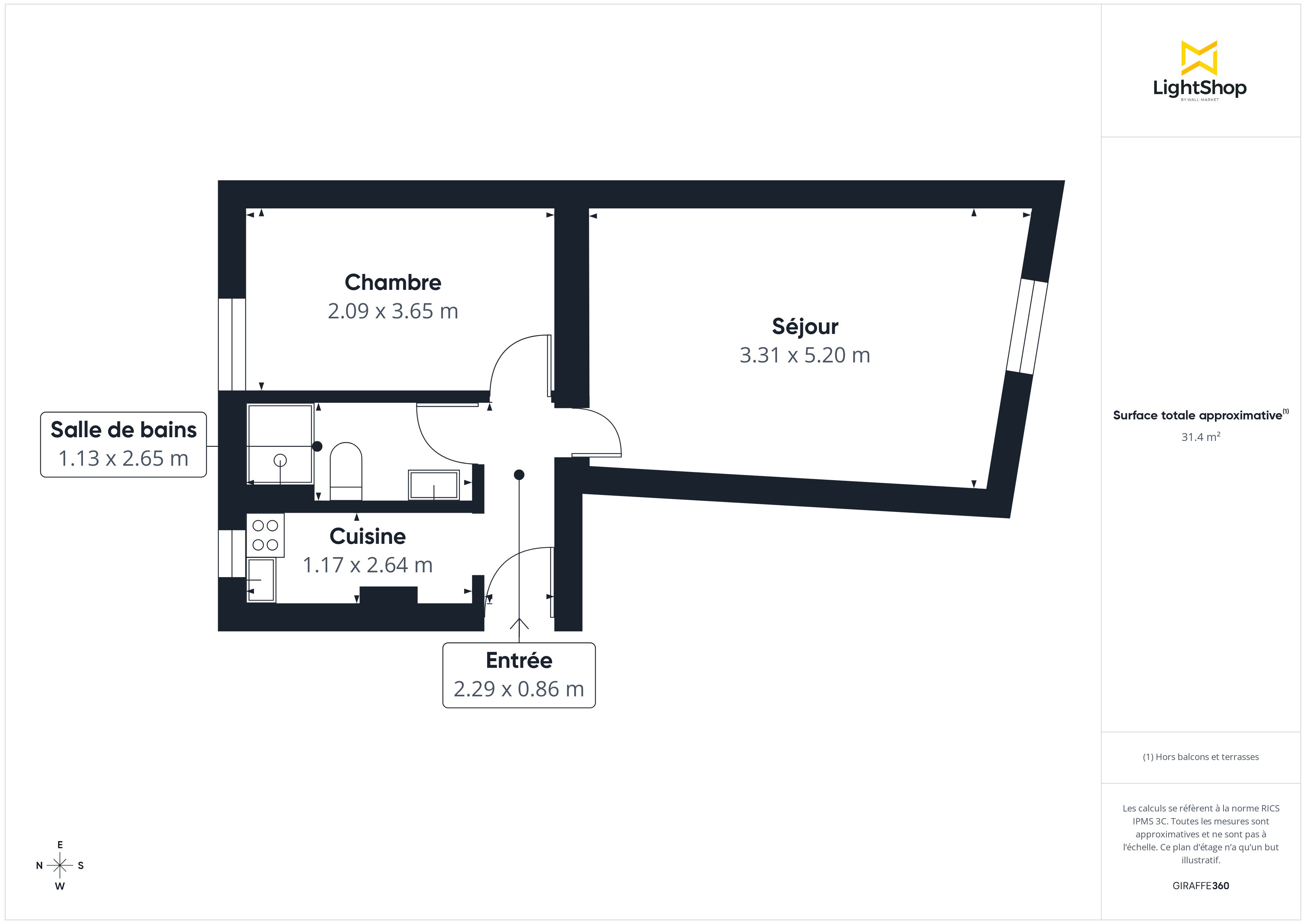 Plan 2D - Appartement 32.0 Pantin