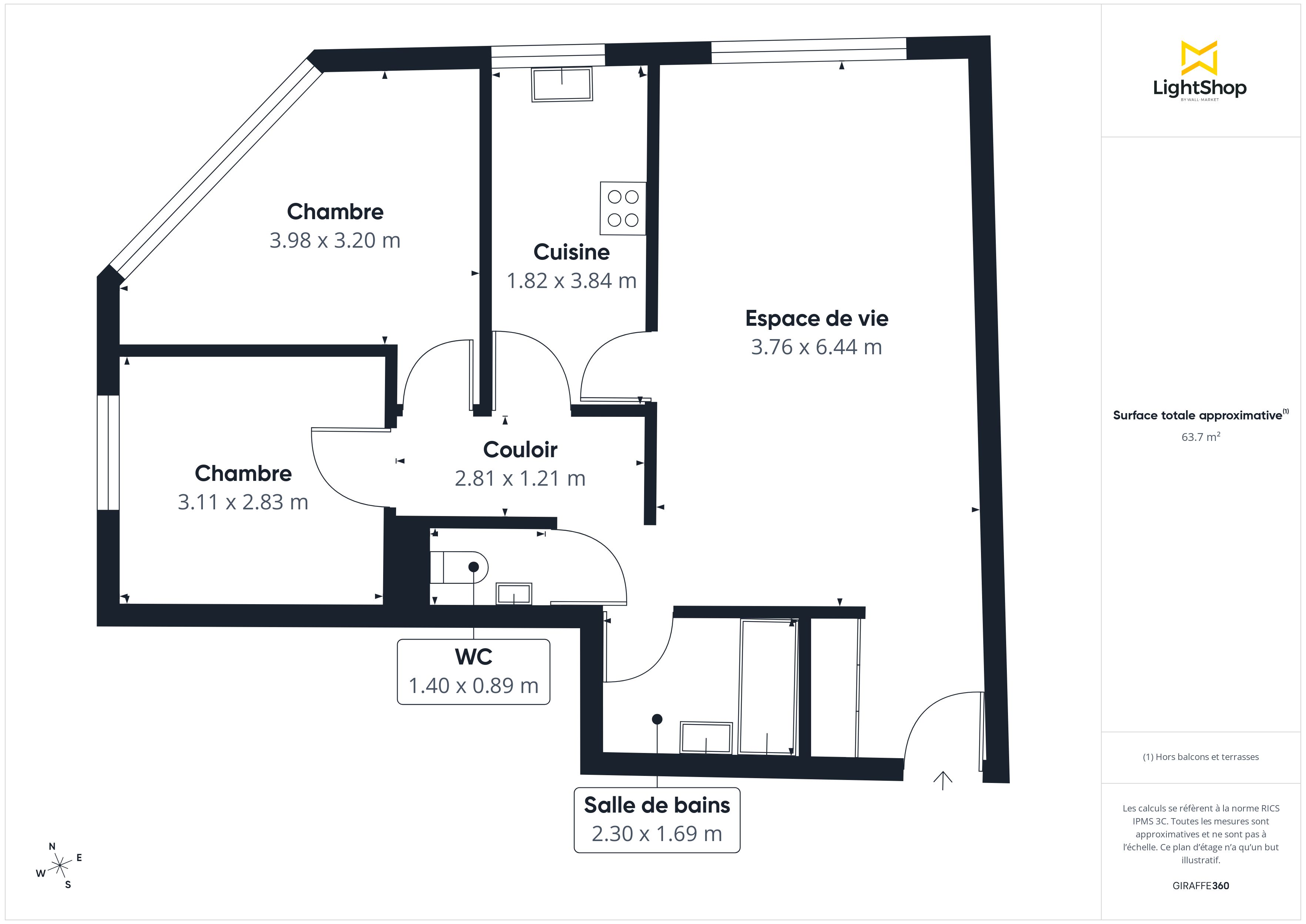 Plan 2D - Appartement 67.59 Mérignac