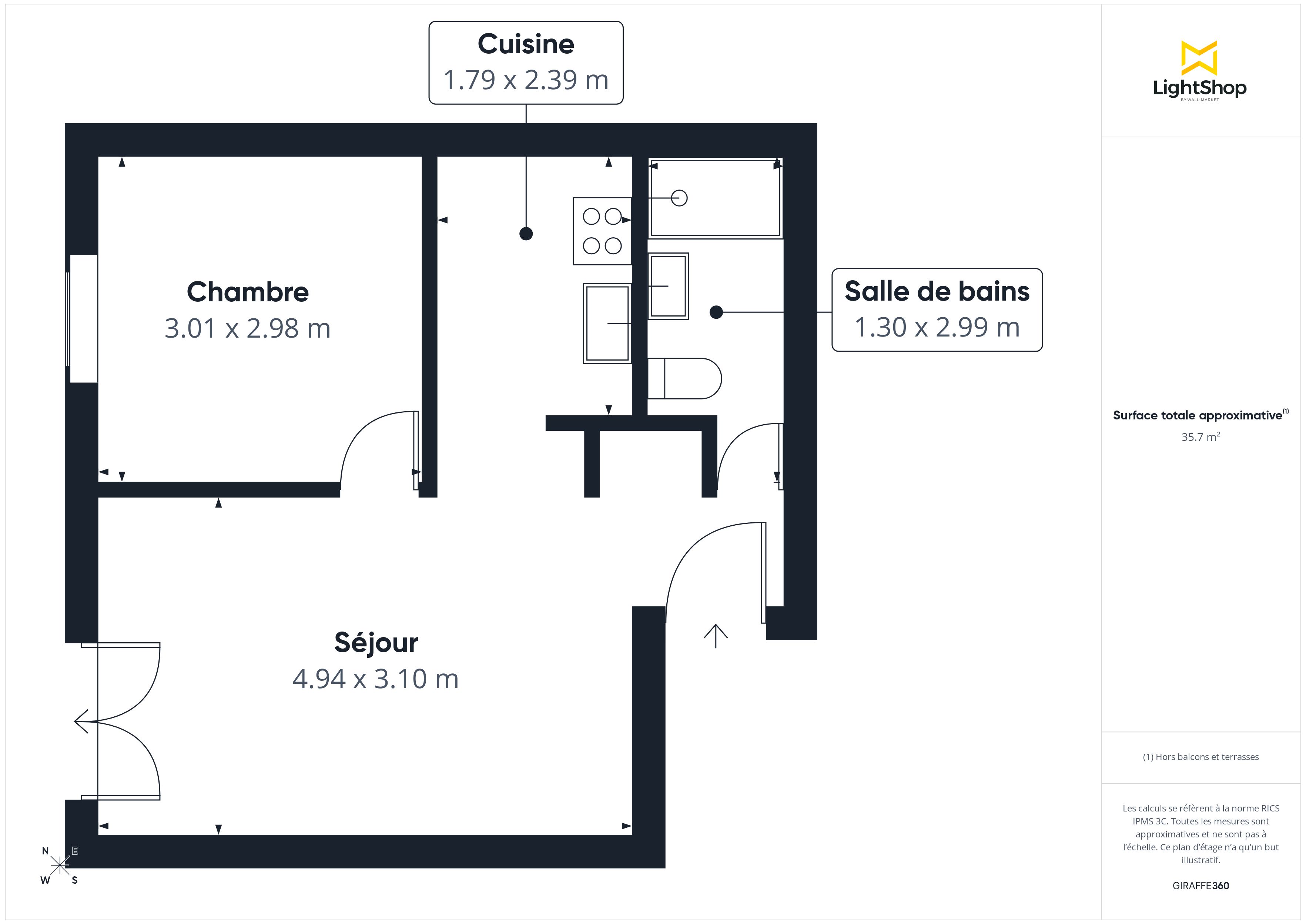 Plan 2D - Appartement 35.33 Nantes
