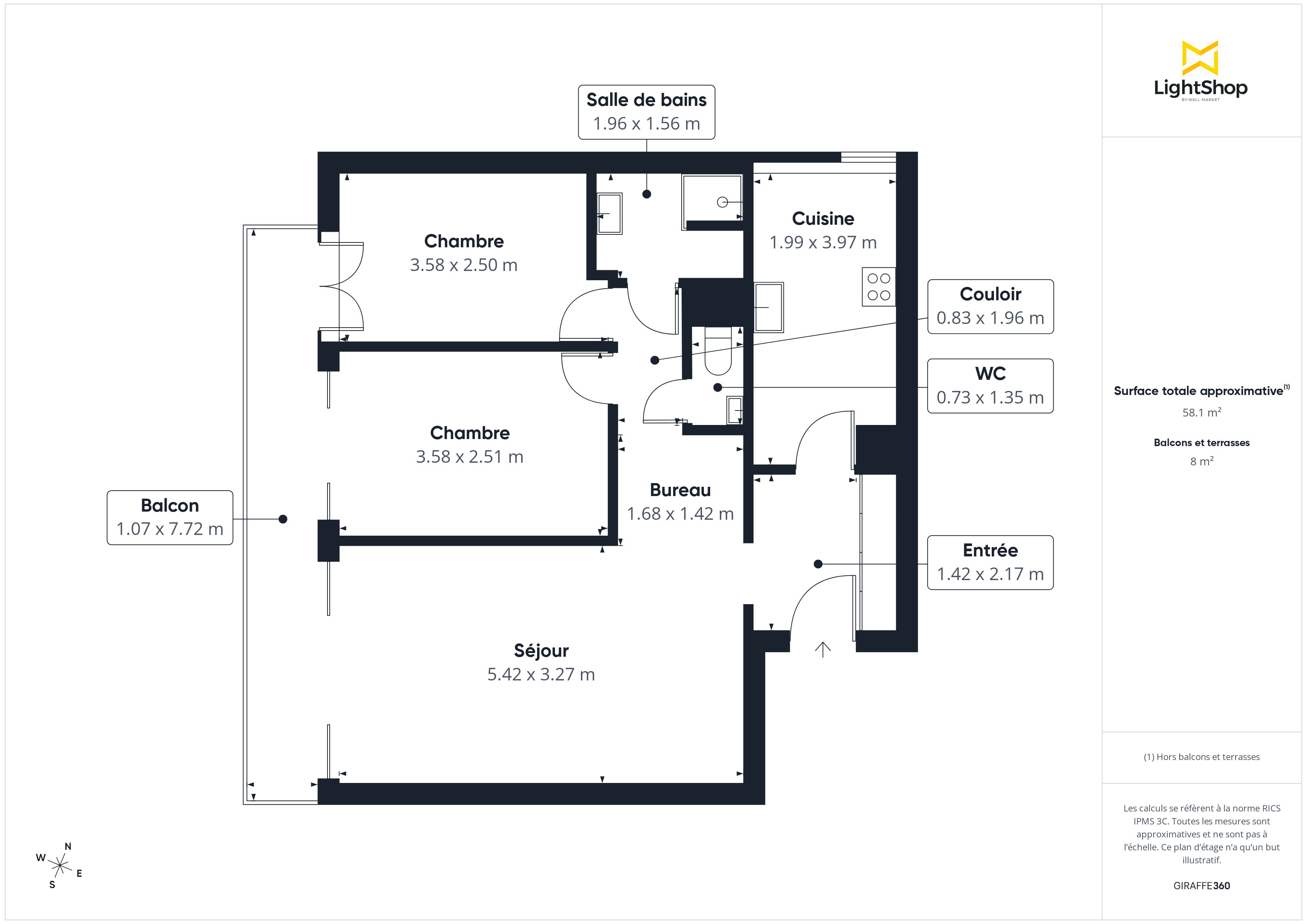 Plan 2D - Appartement 62.0 Paris