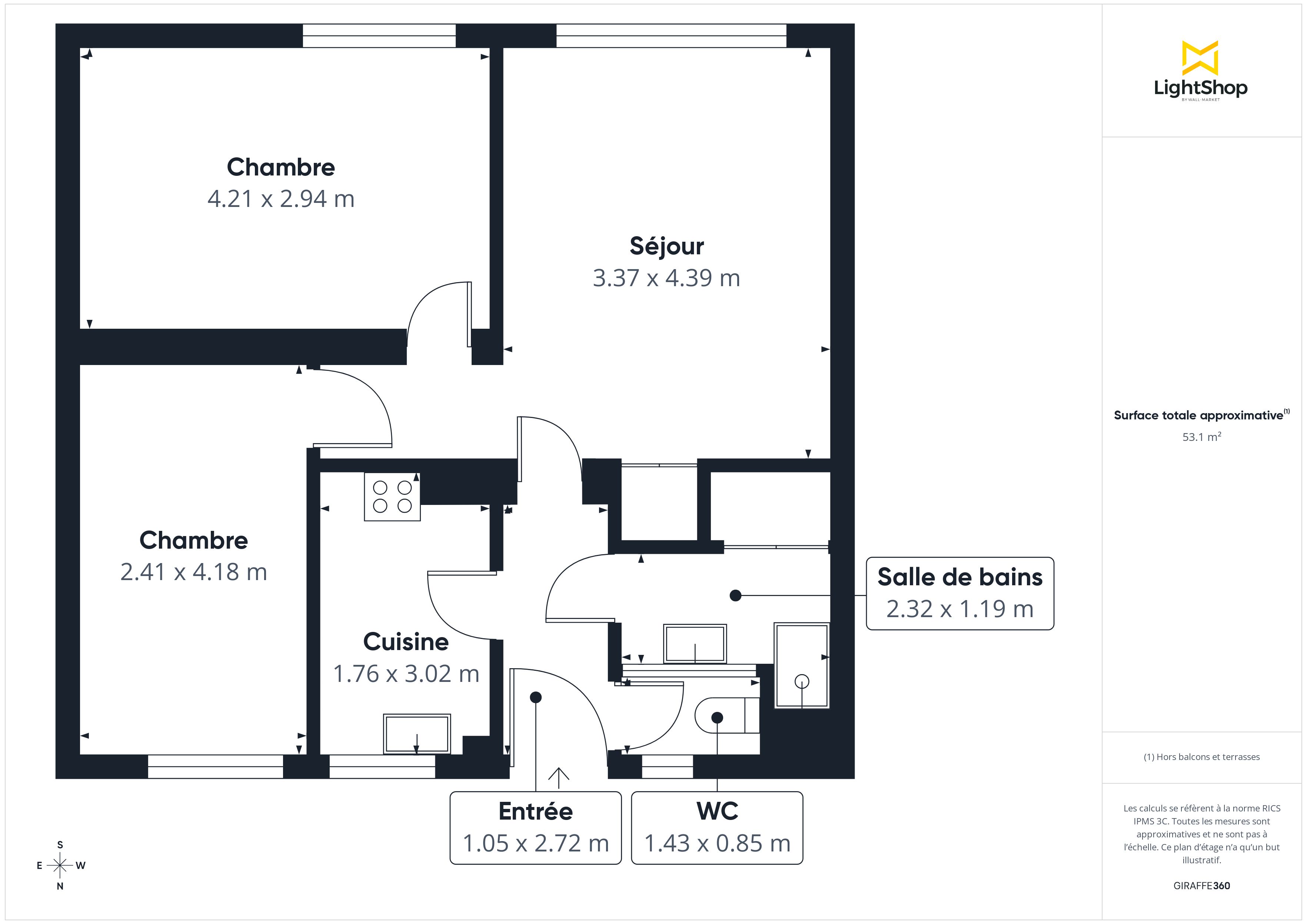 Plan 2D - Appartement 54.0 Paris