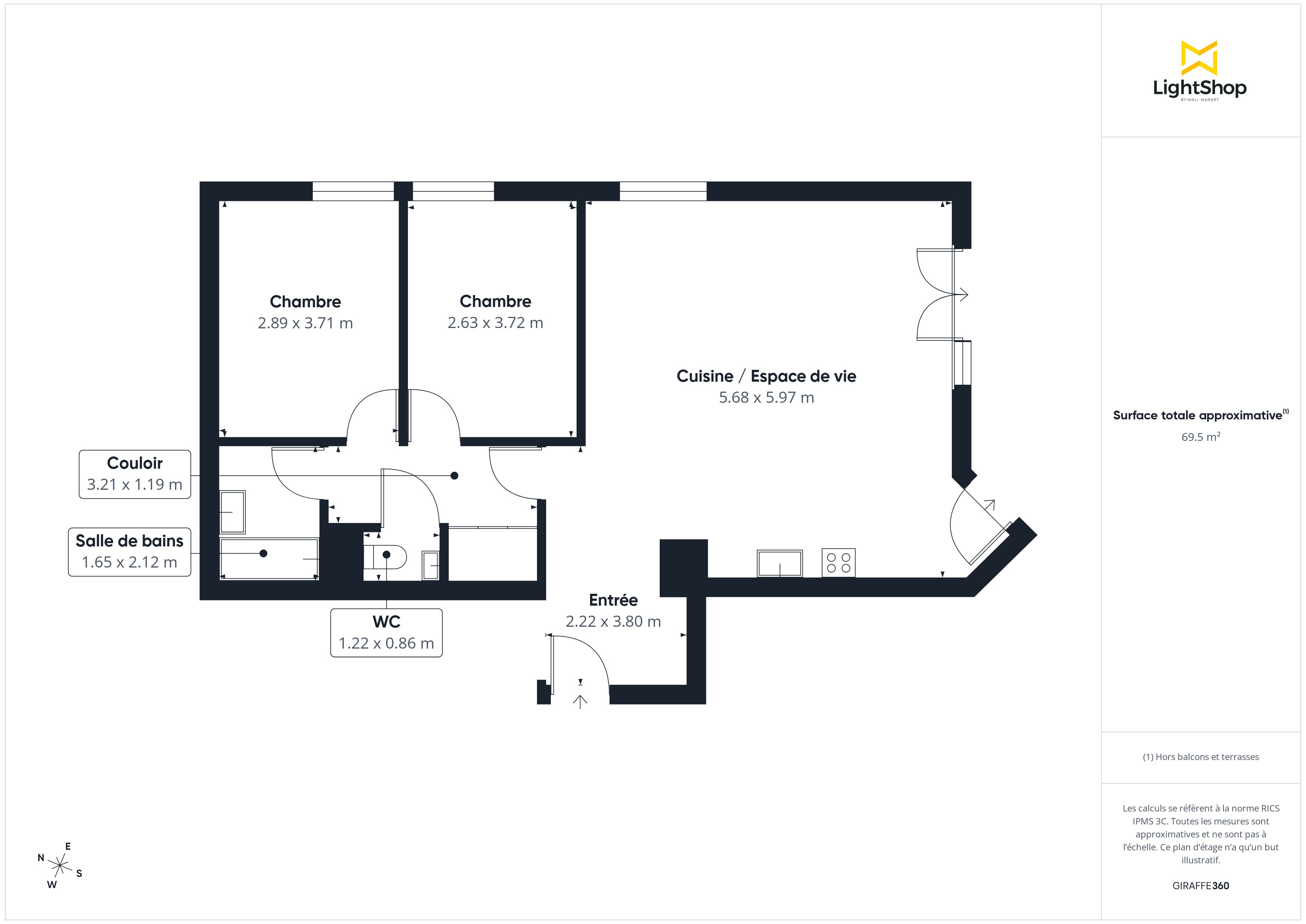 Plan 2D - Appartement 71.25 Villeurbanne