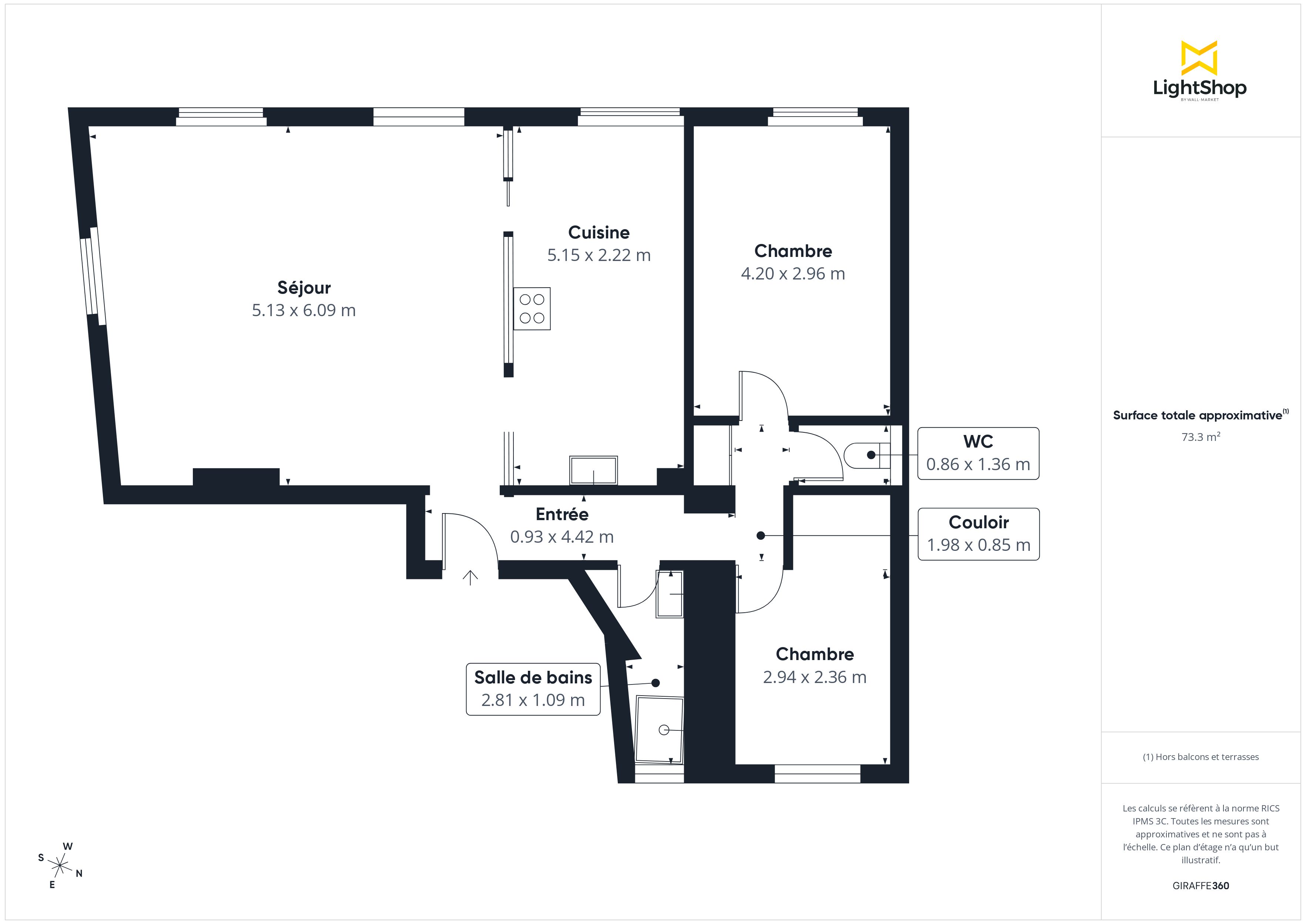 Plan 2D - Appartement 72.6 Paris