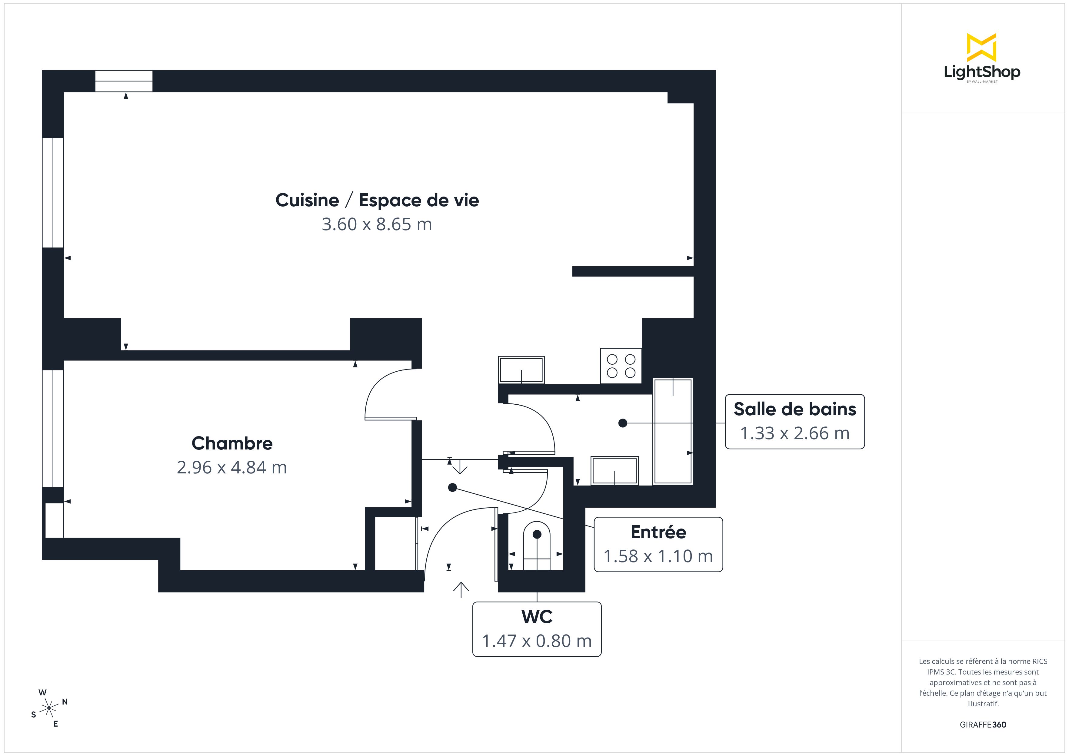 Plan 2D - Appartement 52.49 Paris