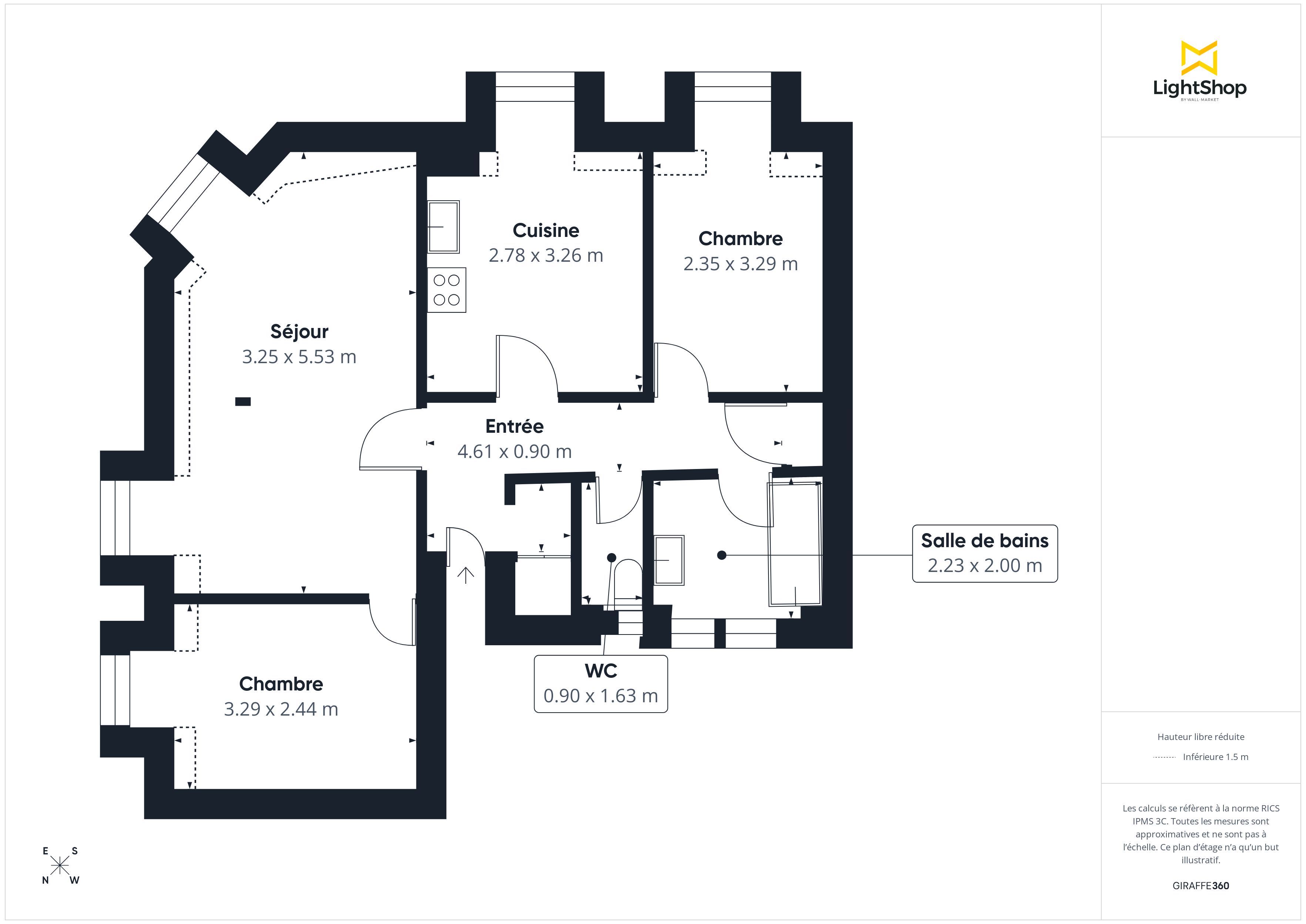 Plan 2D - Appartement 54.55 Paris