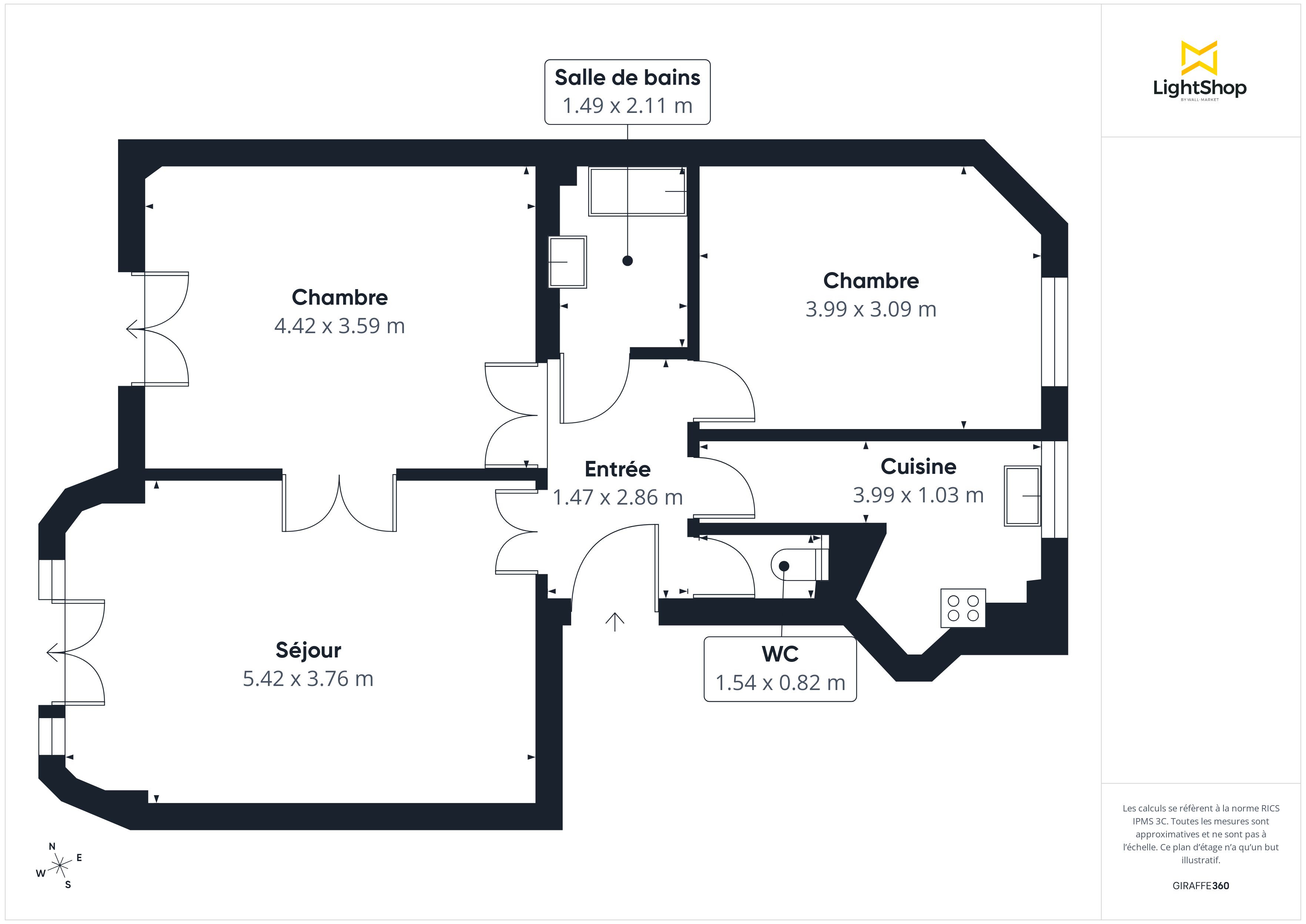 Plan 2D - Appartement 63.78 Paris