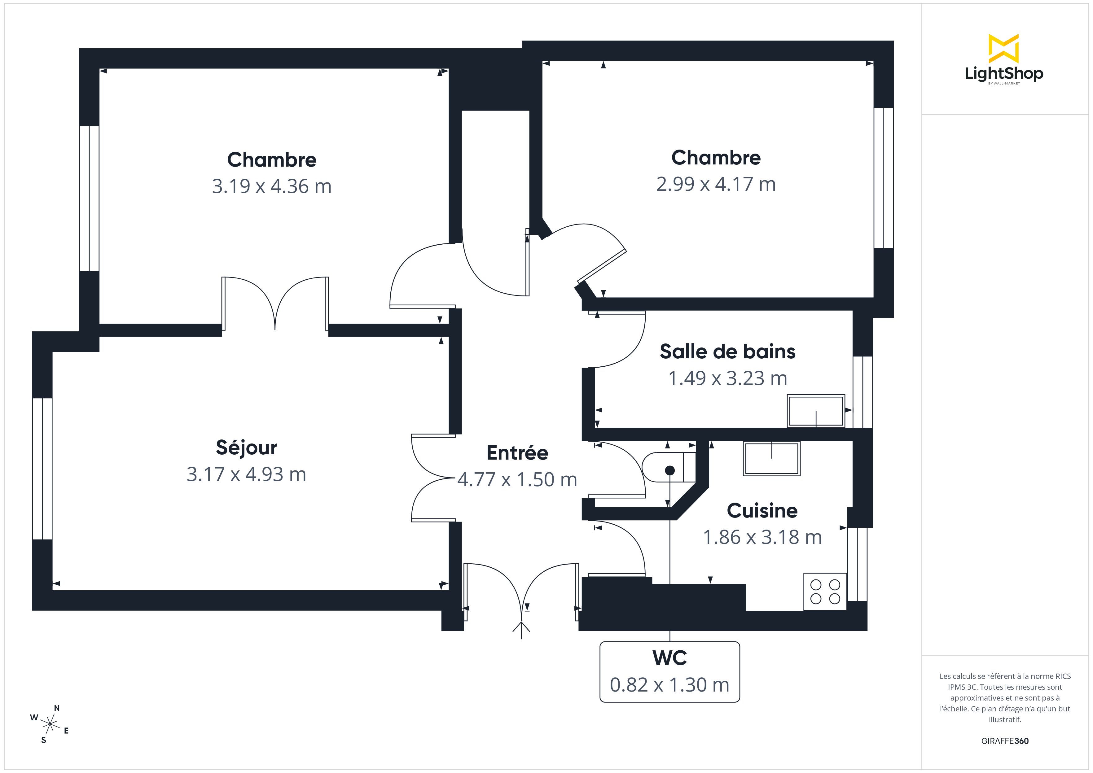 Plan 2D - Appartement 62.0 Asnières-sur-Seine