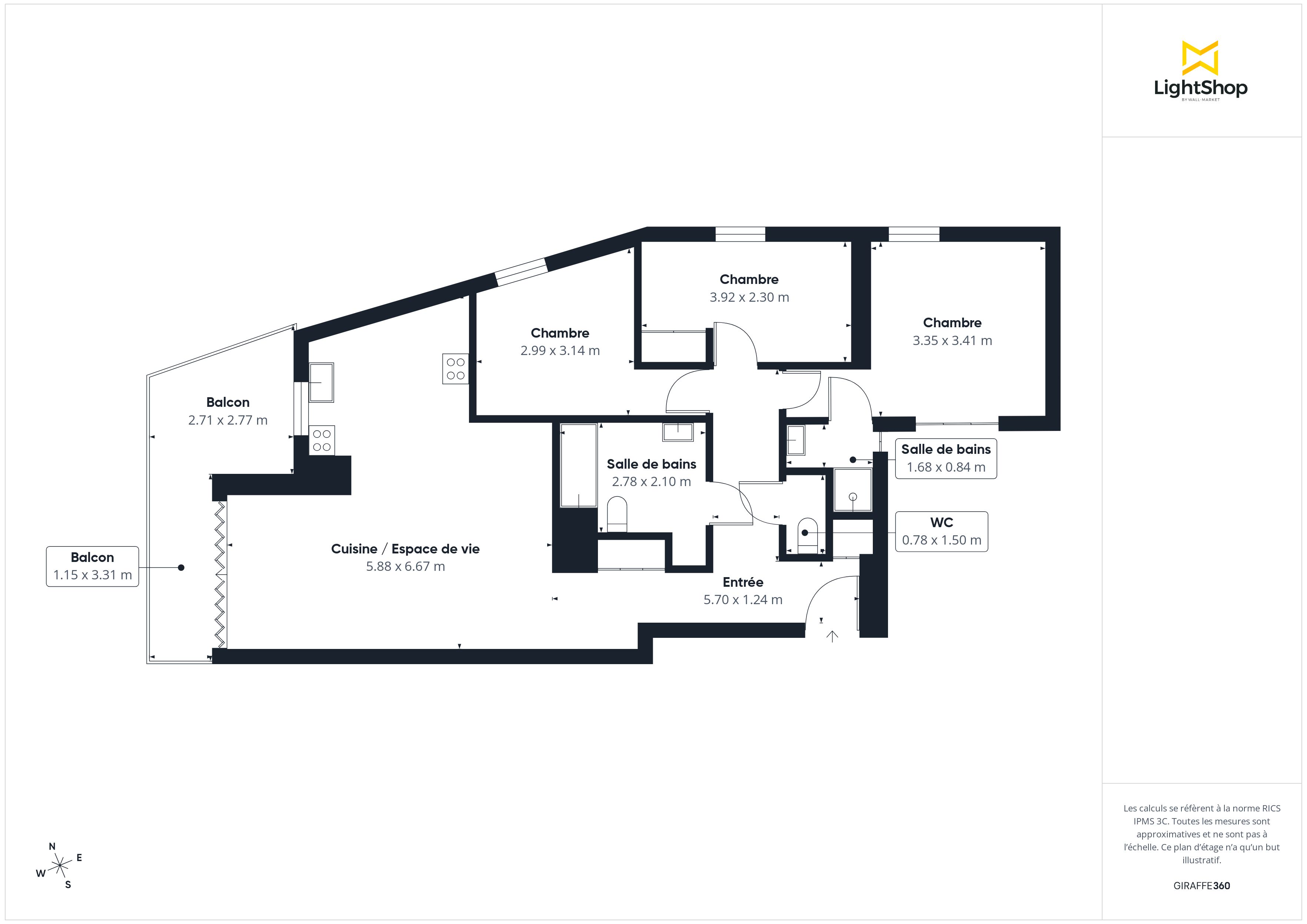 Plan 2D - Appartement 83.0 Nanterre