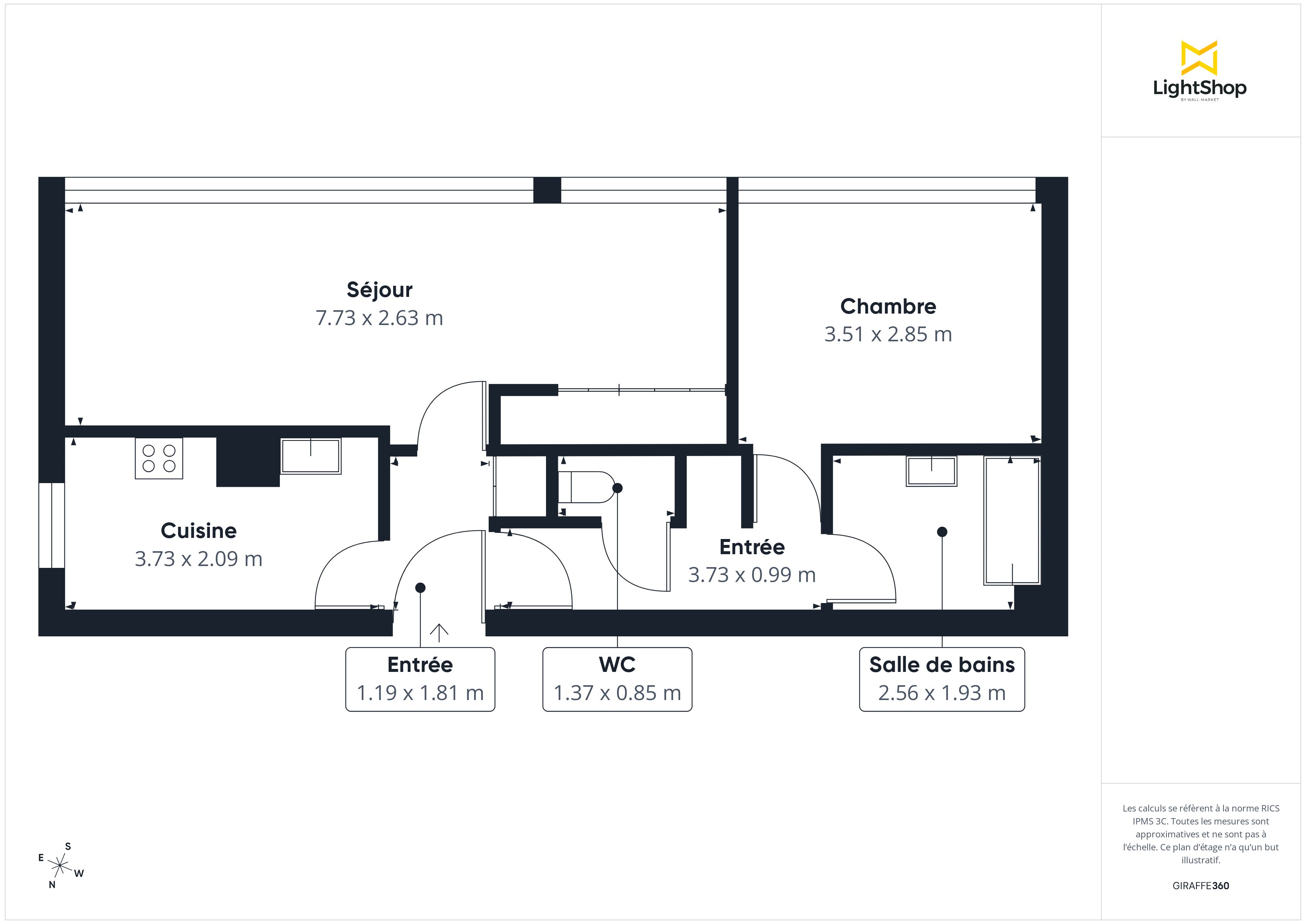 Plan 2D - Appartement 52.69 Paris