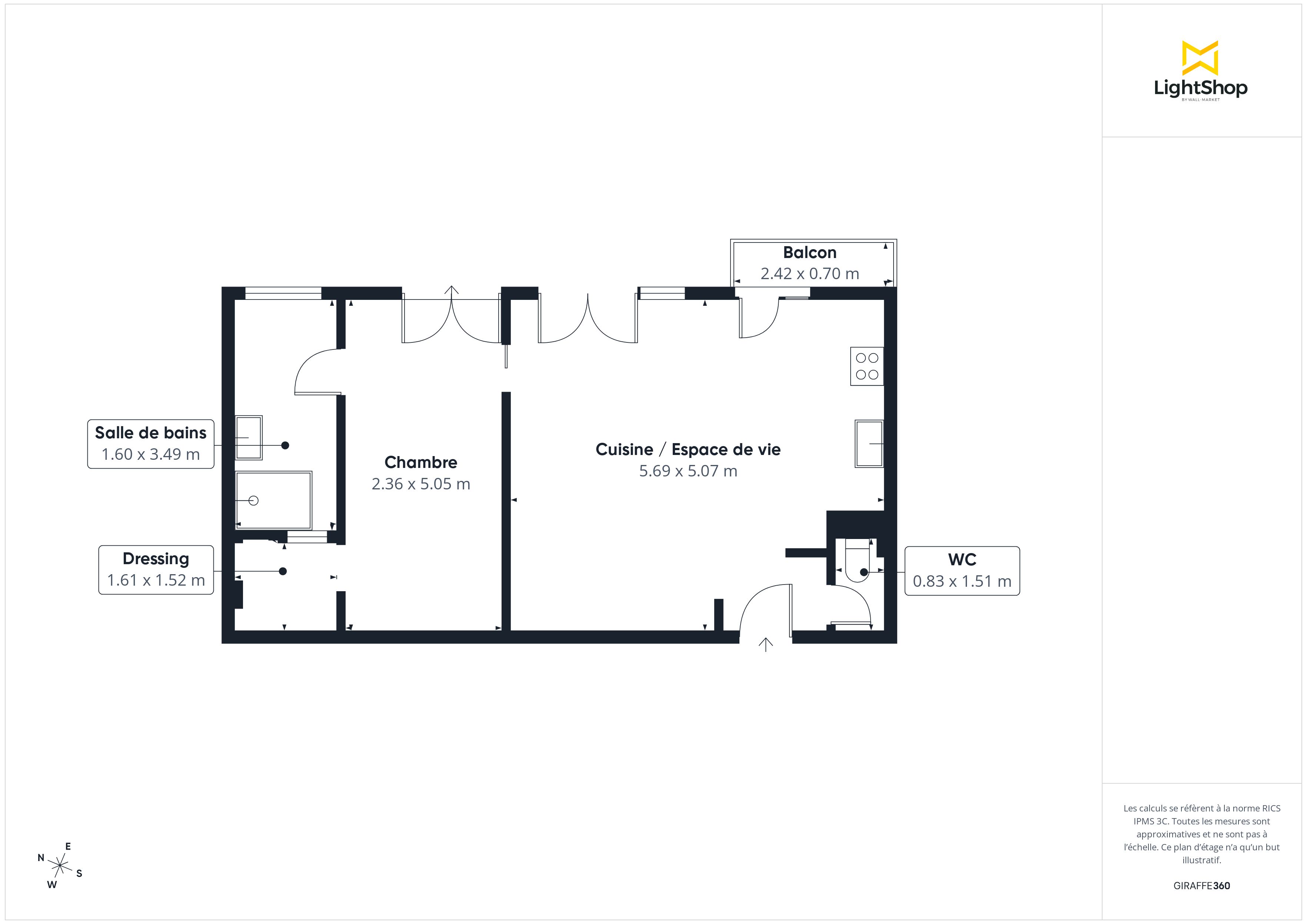 Plan 2D - Appartement 48.95 Asnières-sur-Seine
