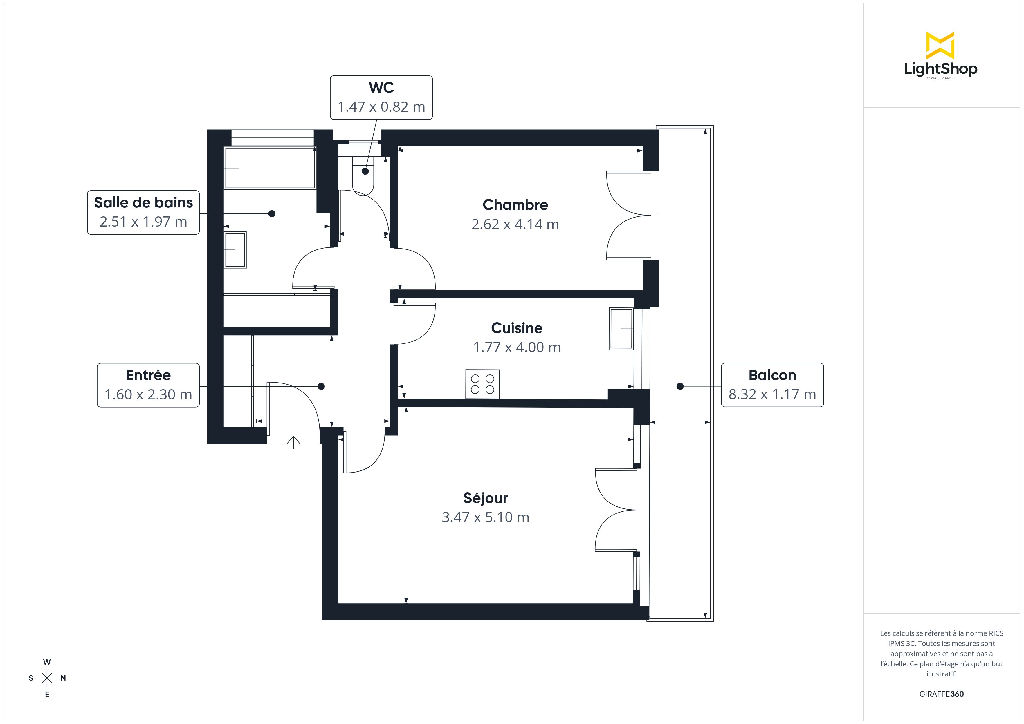 Plan 2D - Appartement 48.74 Alfortville