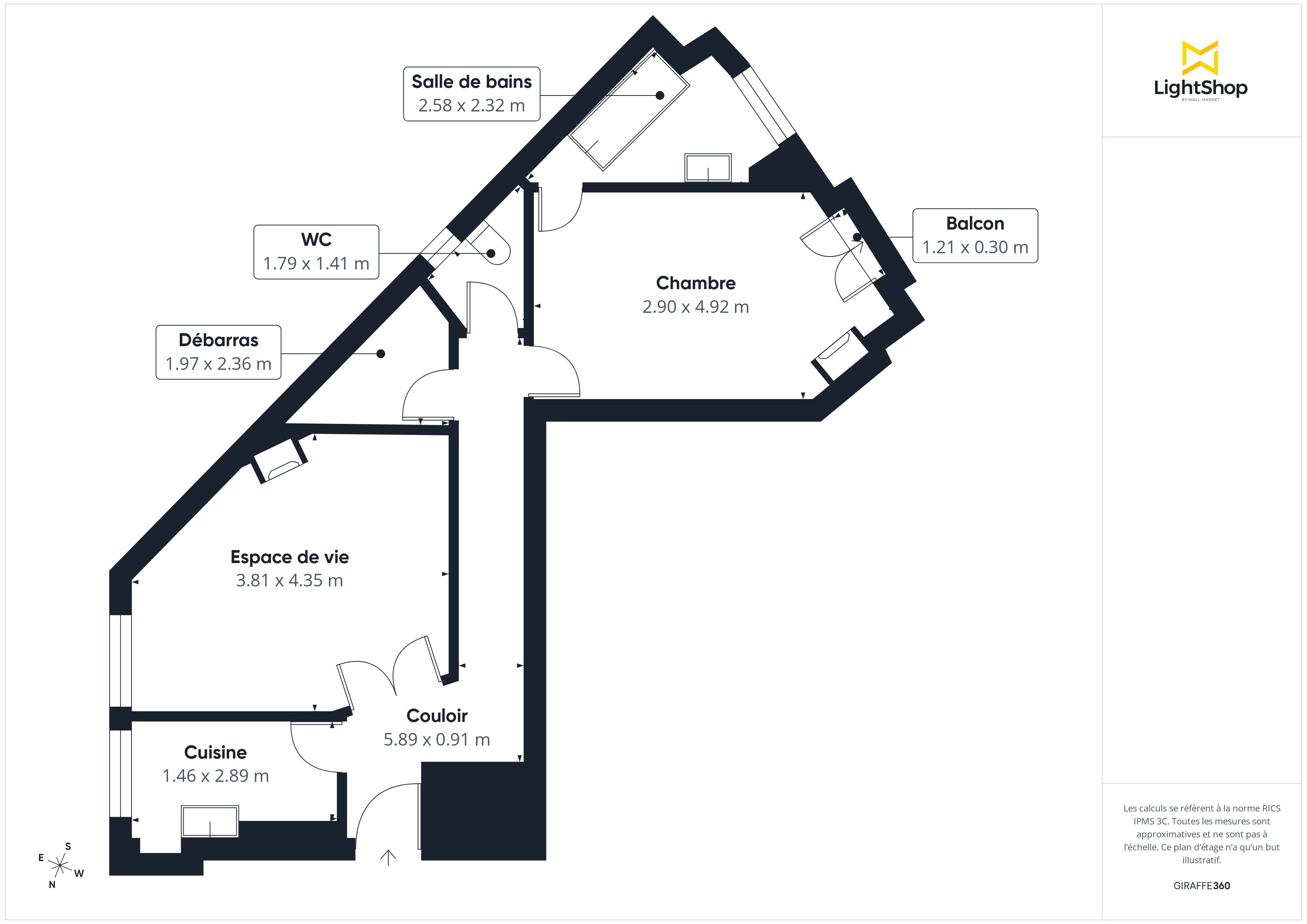 Plan 2D - Appartement 49.5 Paris