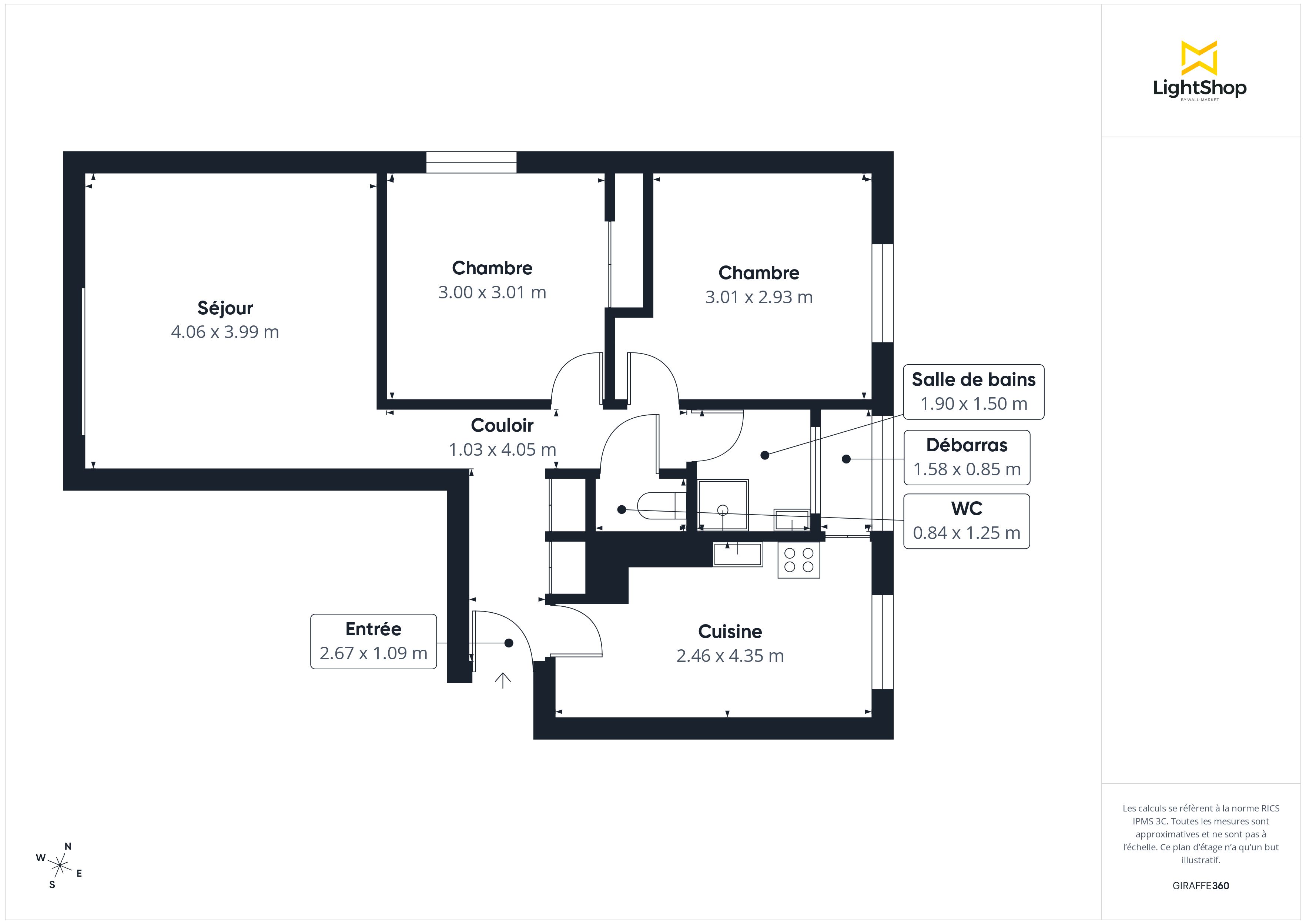 Plan 2D - Appartement 56.93 Nantes