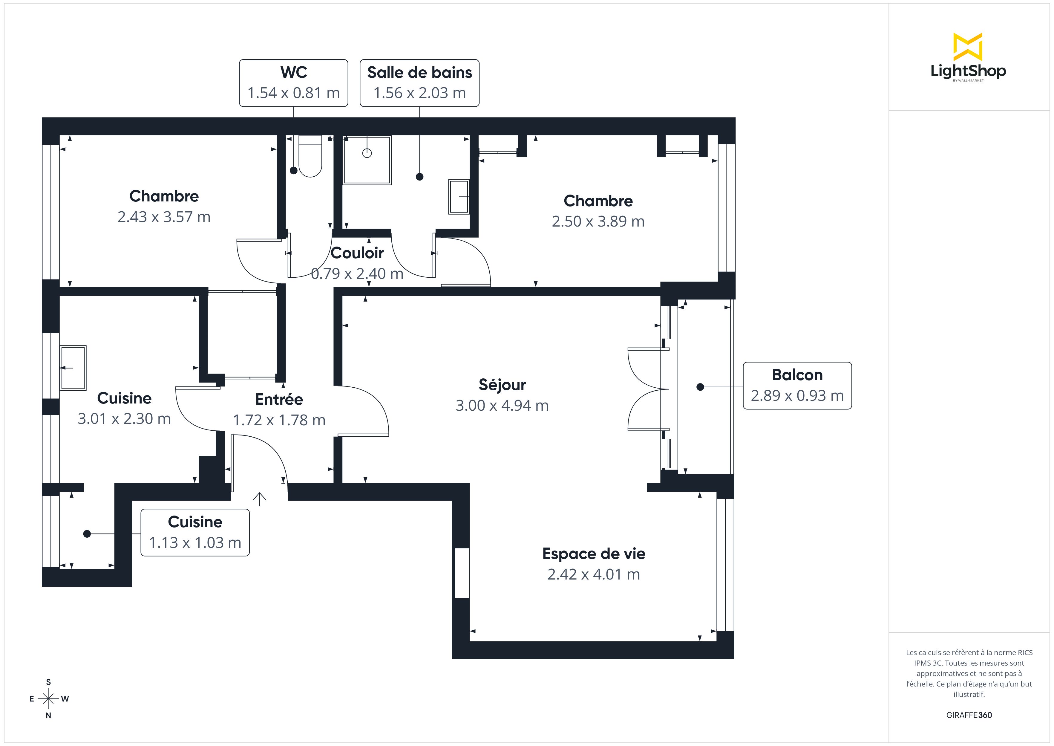 Plan 2D - Appartement 65.0 Paris