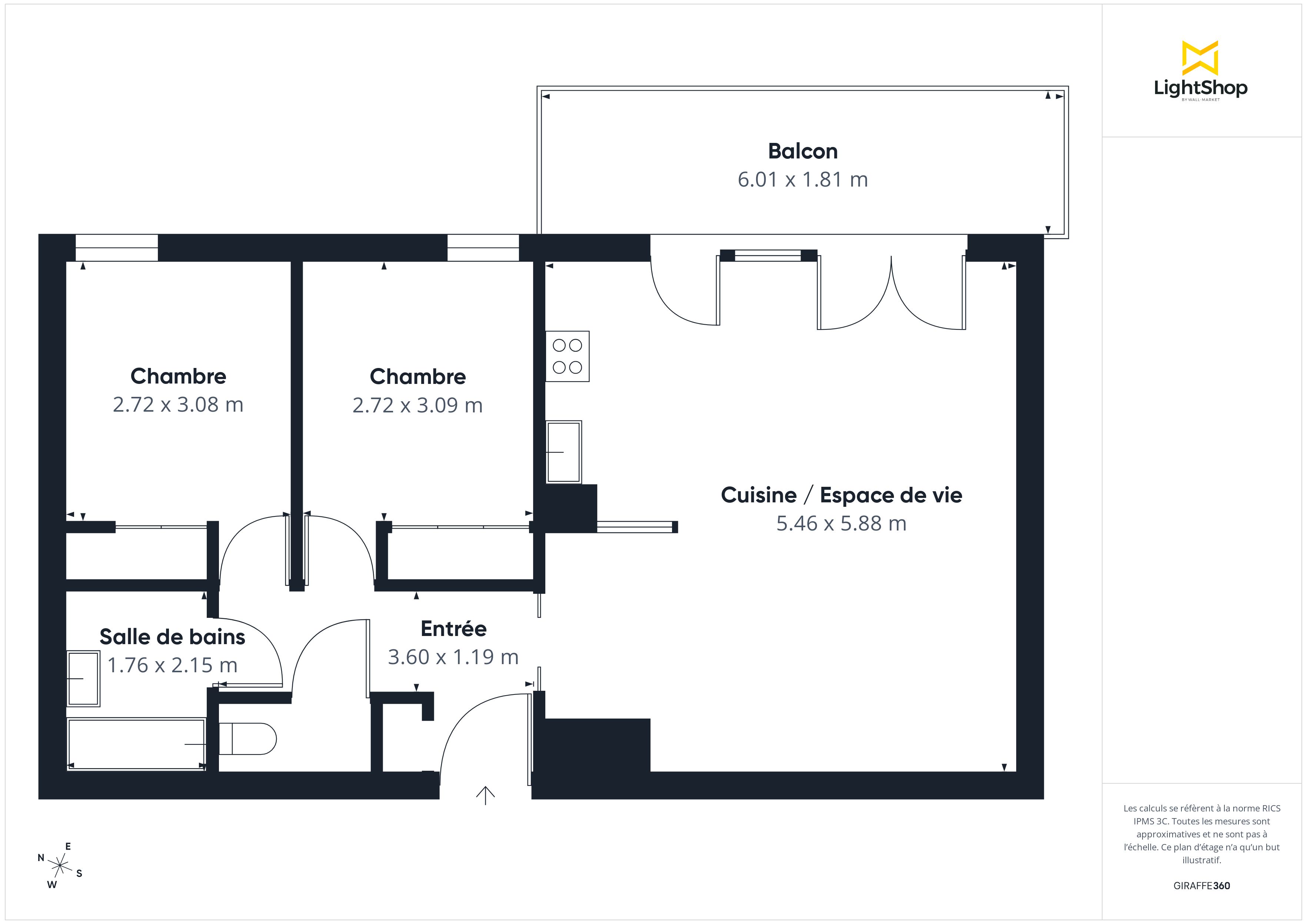 Plan 2D - Appartement 62.0 Bordeaux