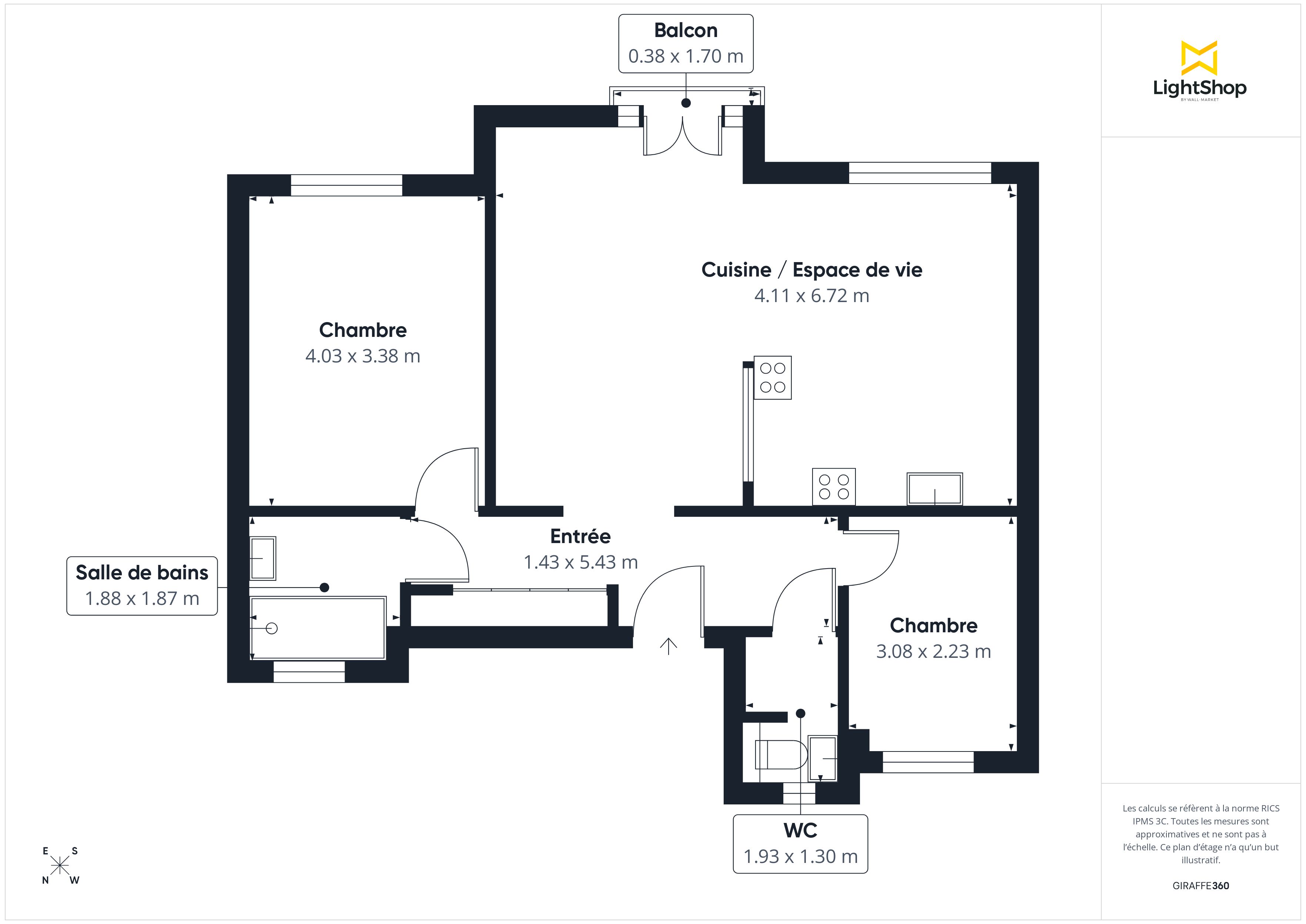 Plan 2D - Appartement 64.0 Neuilly-Sur-Seine