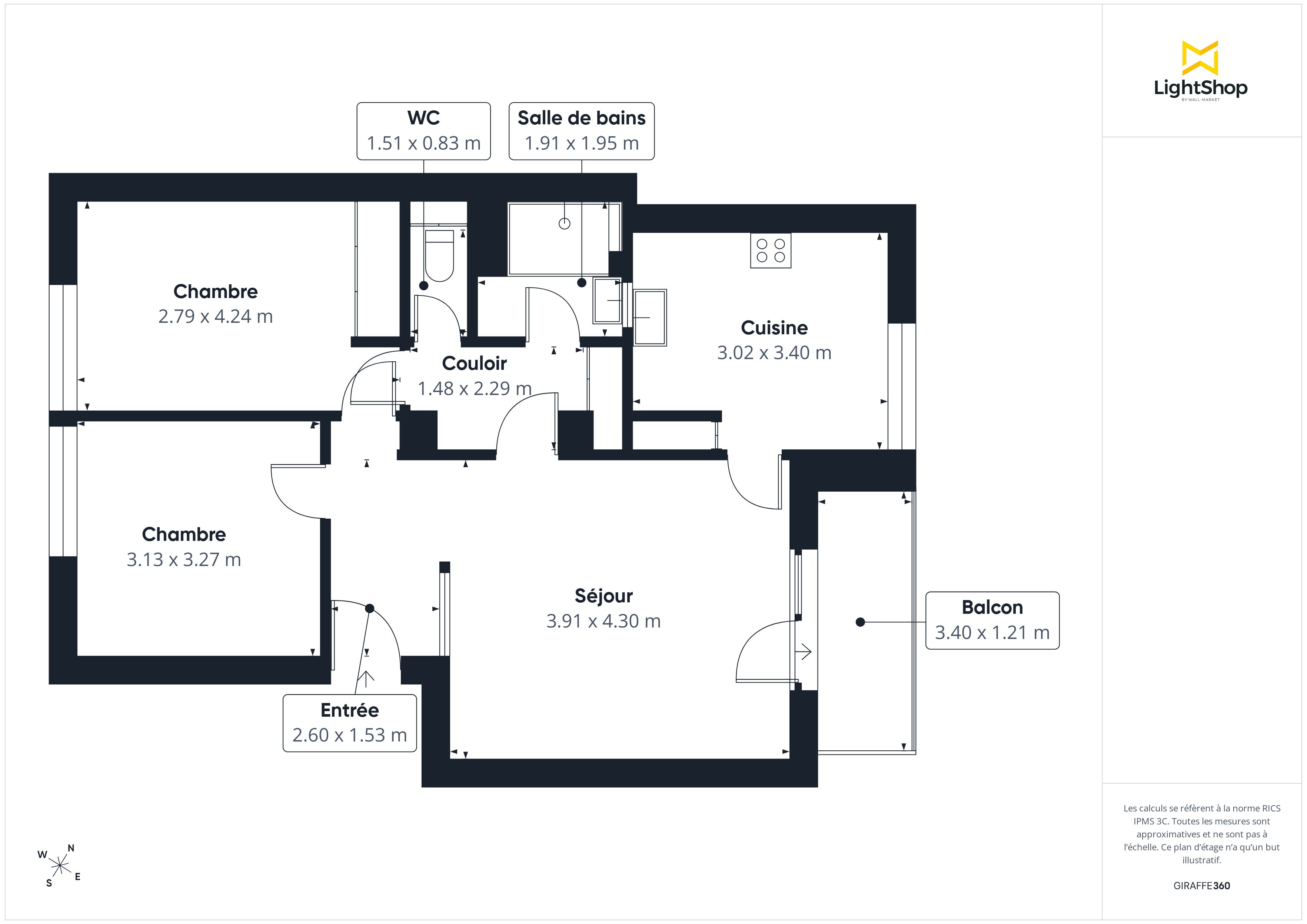 Plan 2D - Appartement 61.75 Lyon