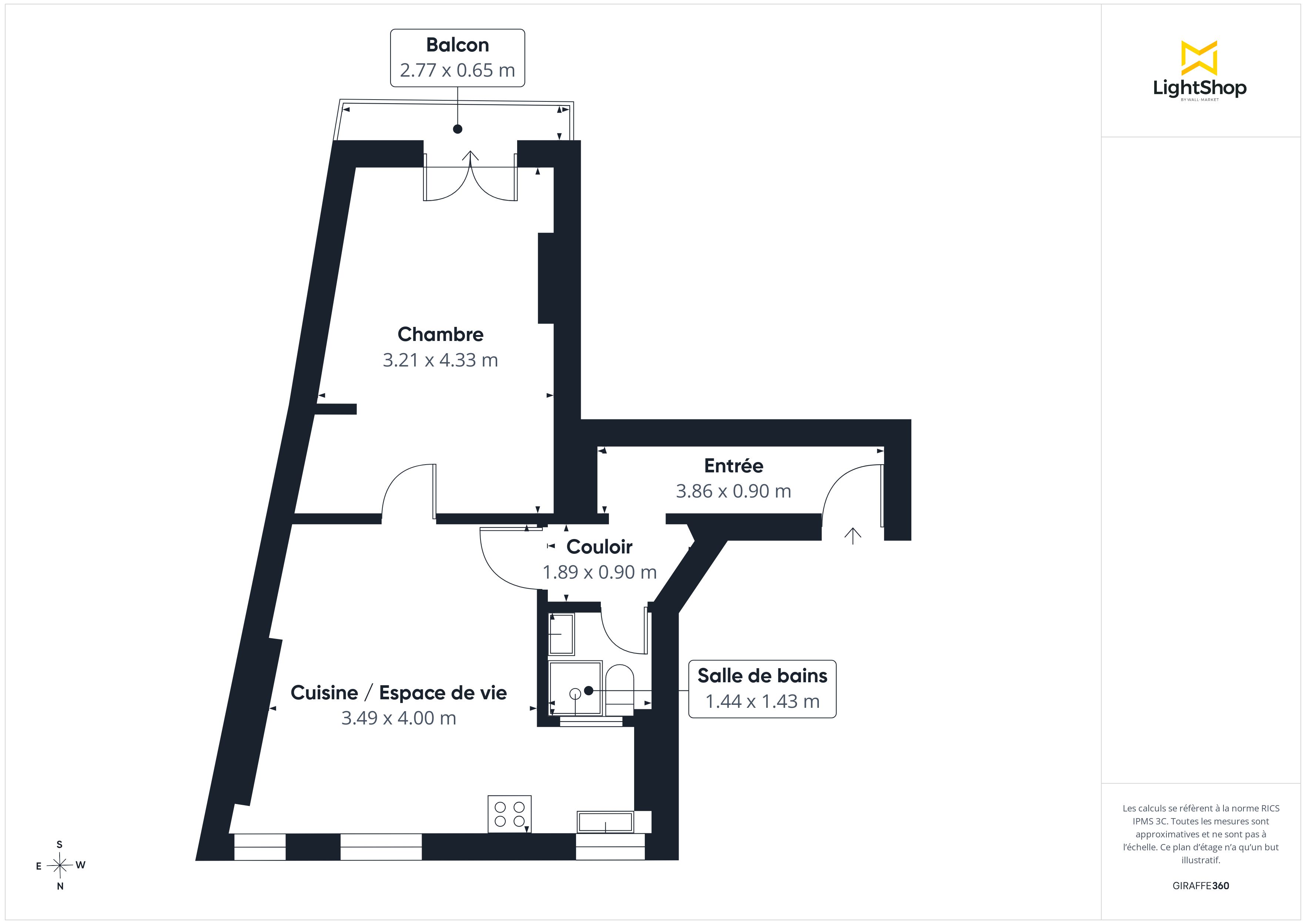 Plan 2D - Appartement 36.78 Saint-Ouen-Sur-Seine