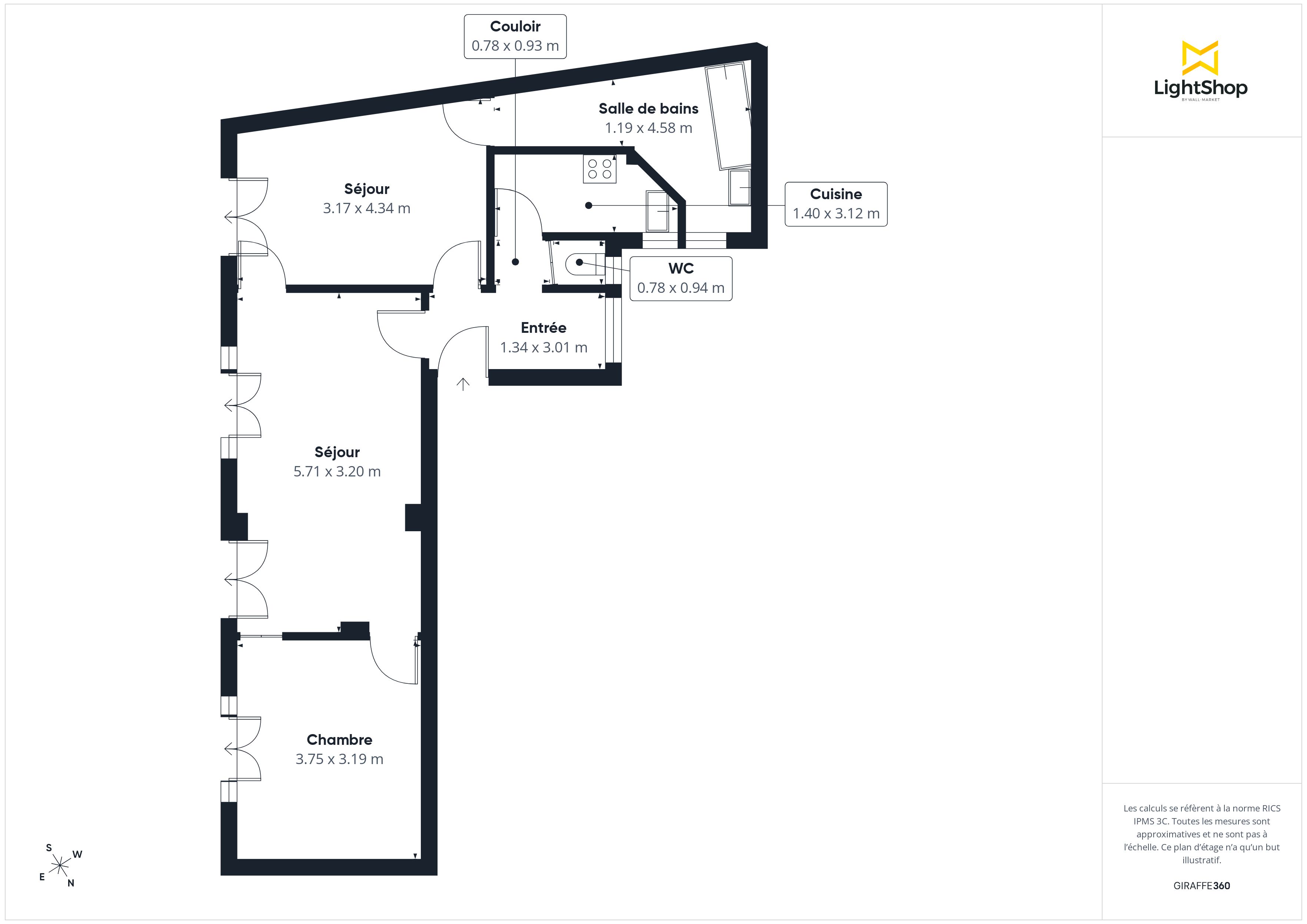 Plan 2D - Appartement 59.6 Paris
