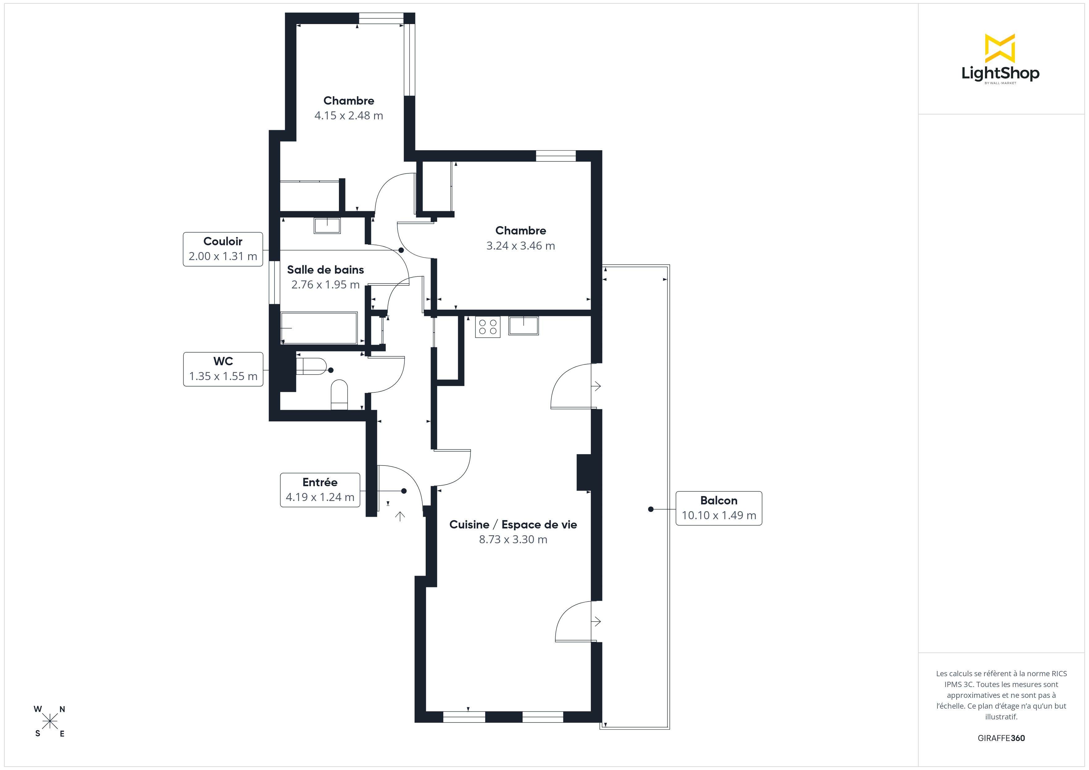 Plan 2D - Appartement 67.46 Paris