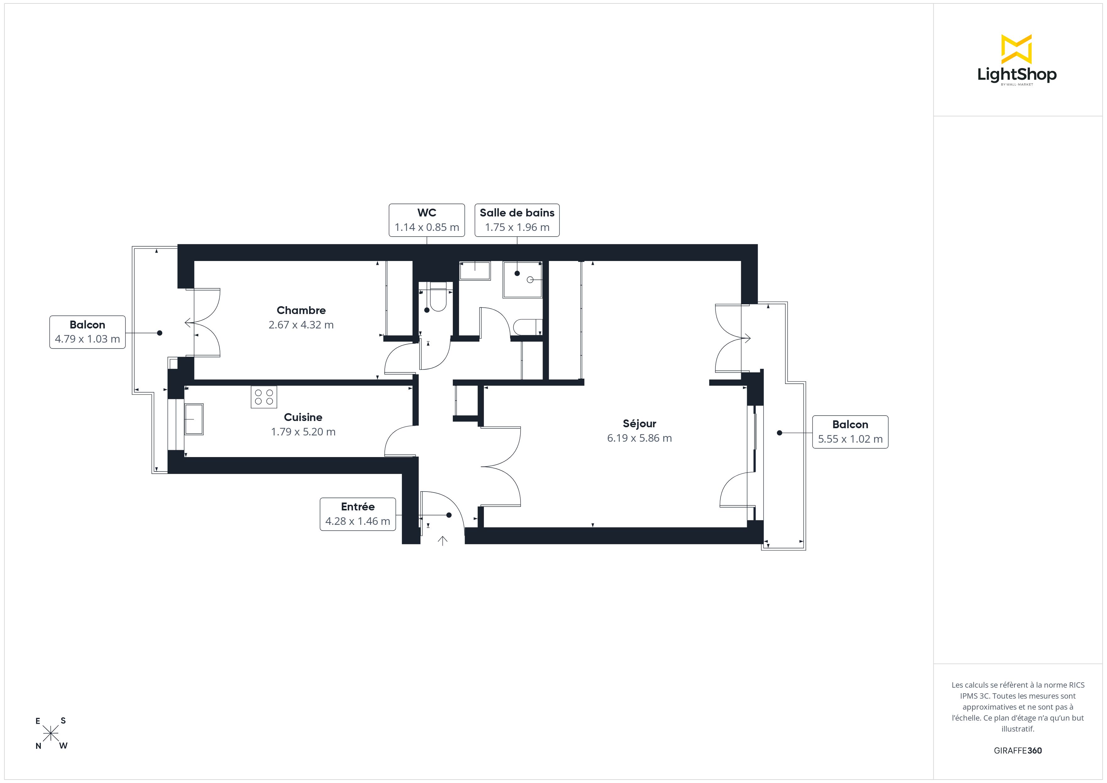 Plan 2D - Appartement 67.78 Paris