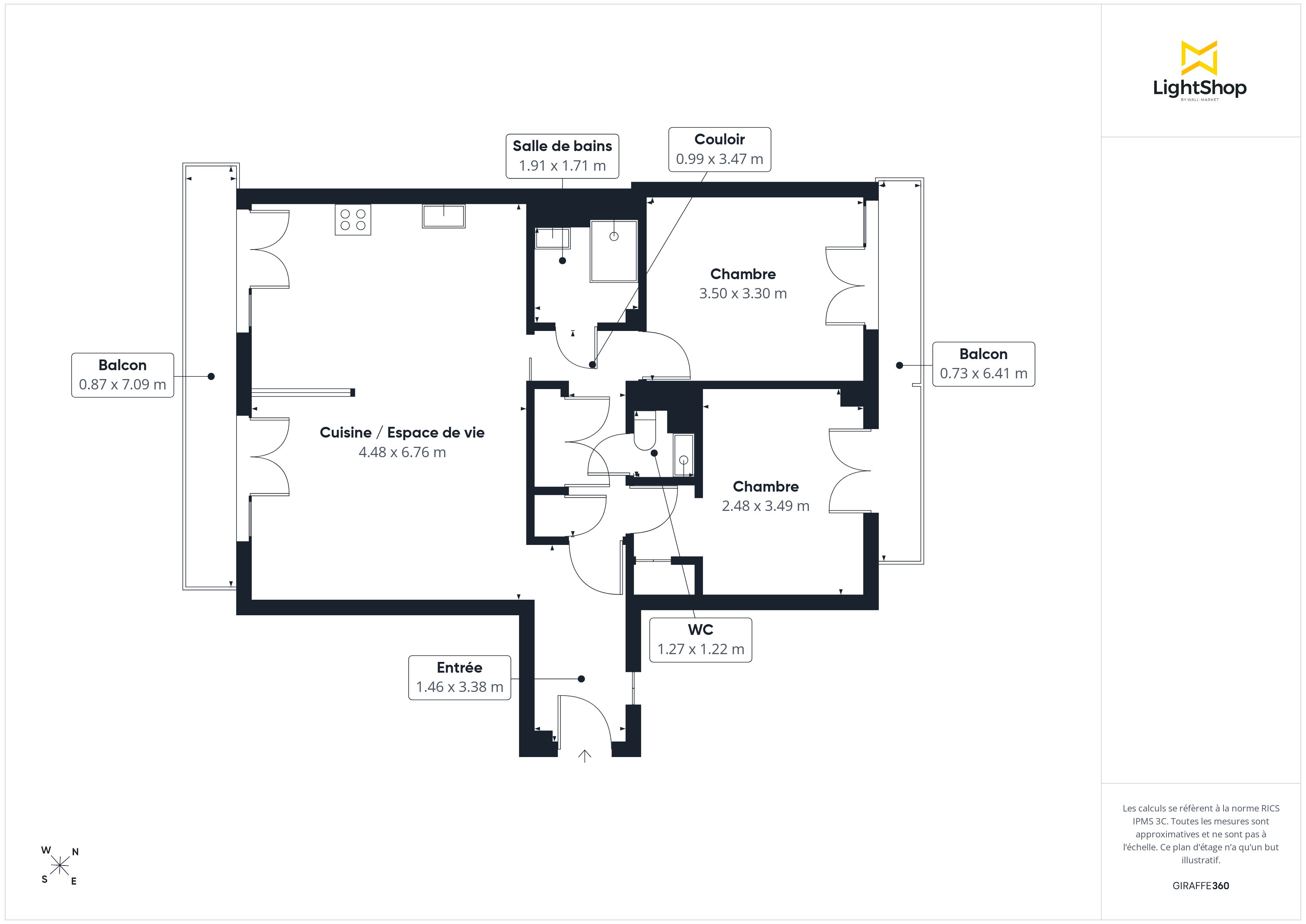 Plan 2D - Appartement 68.24 Lyon
