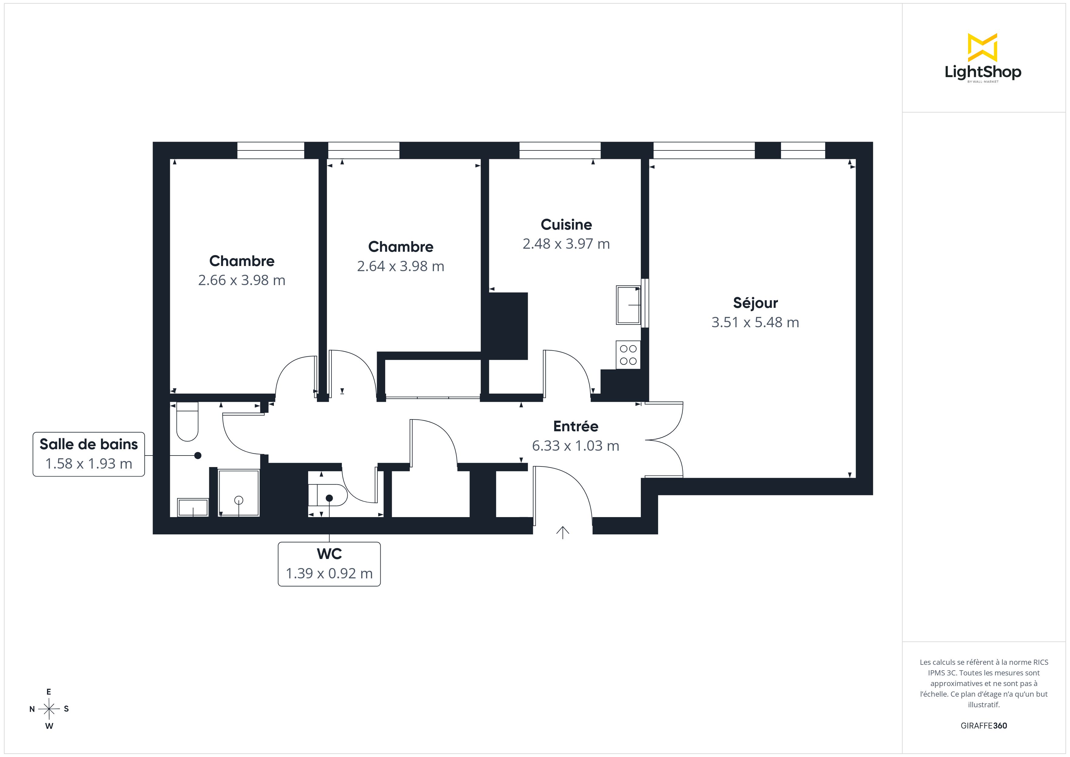 Plan 2D - Appartement 63.0 Paris