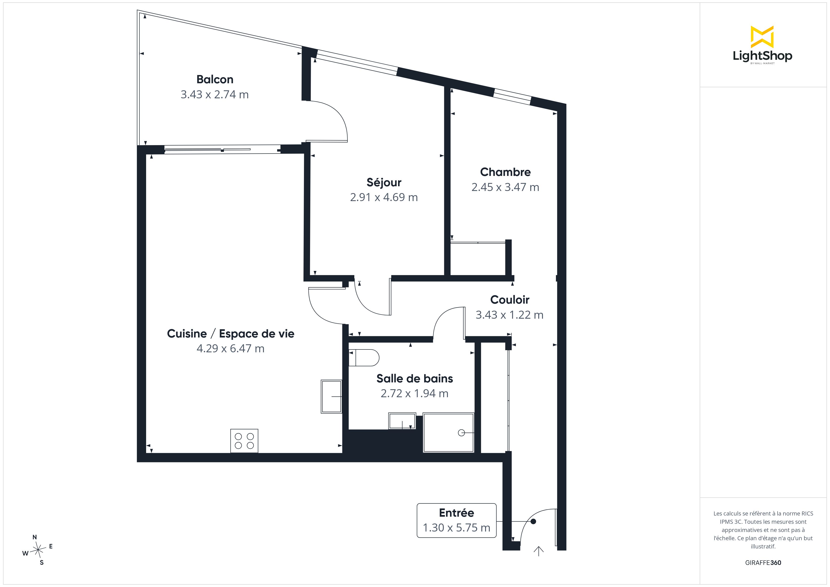 Plan 2D - Appartement 66.69 Bordeaux