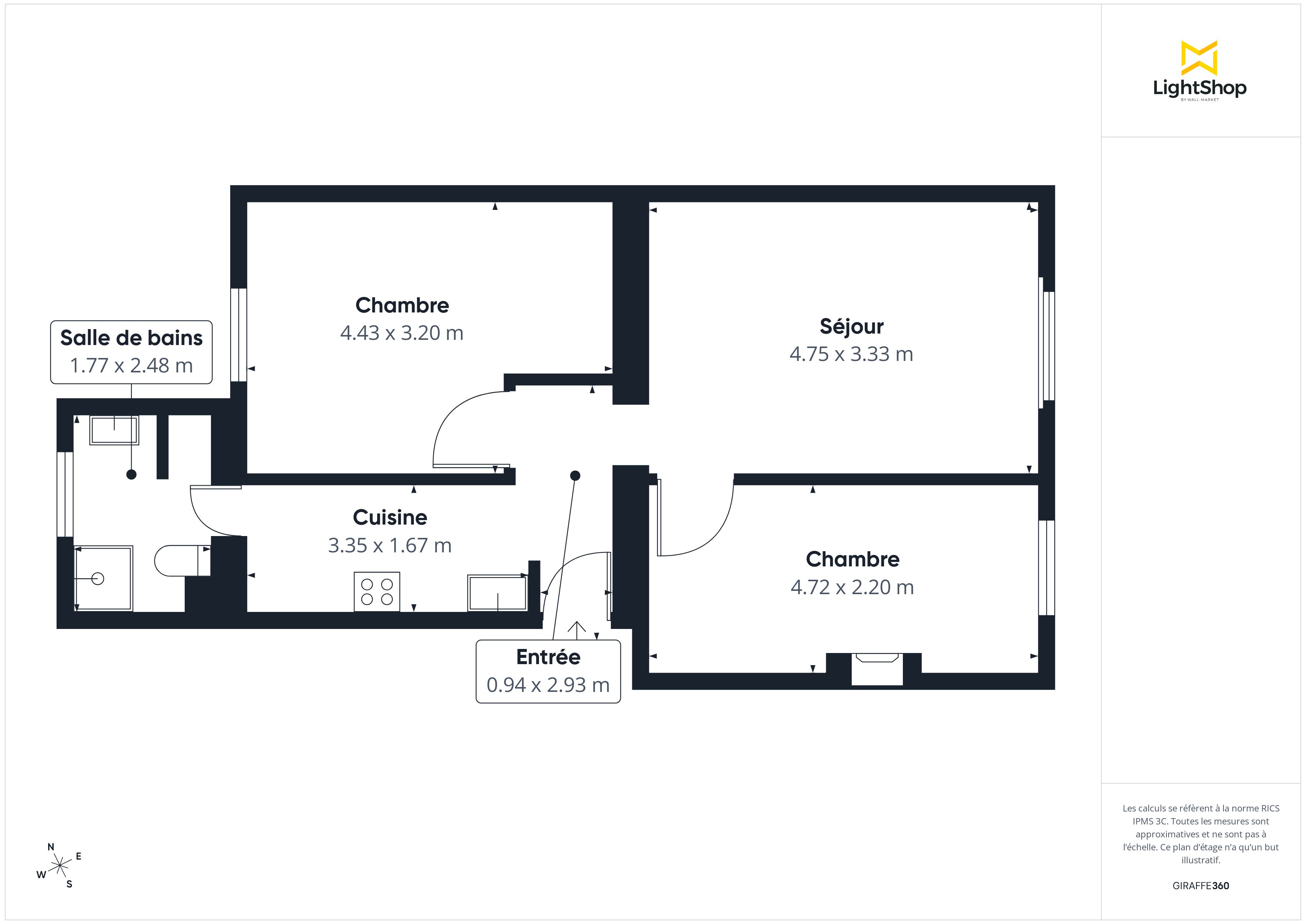 Plan 2D - Appartement 51.88 Clichy
