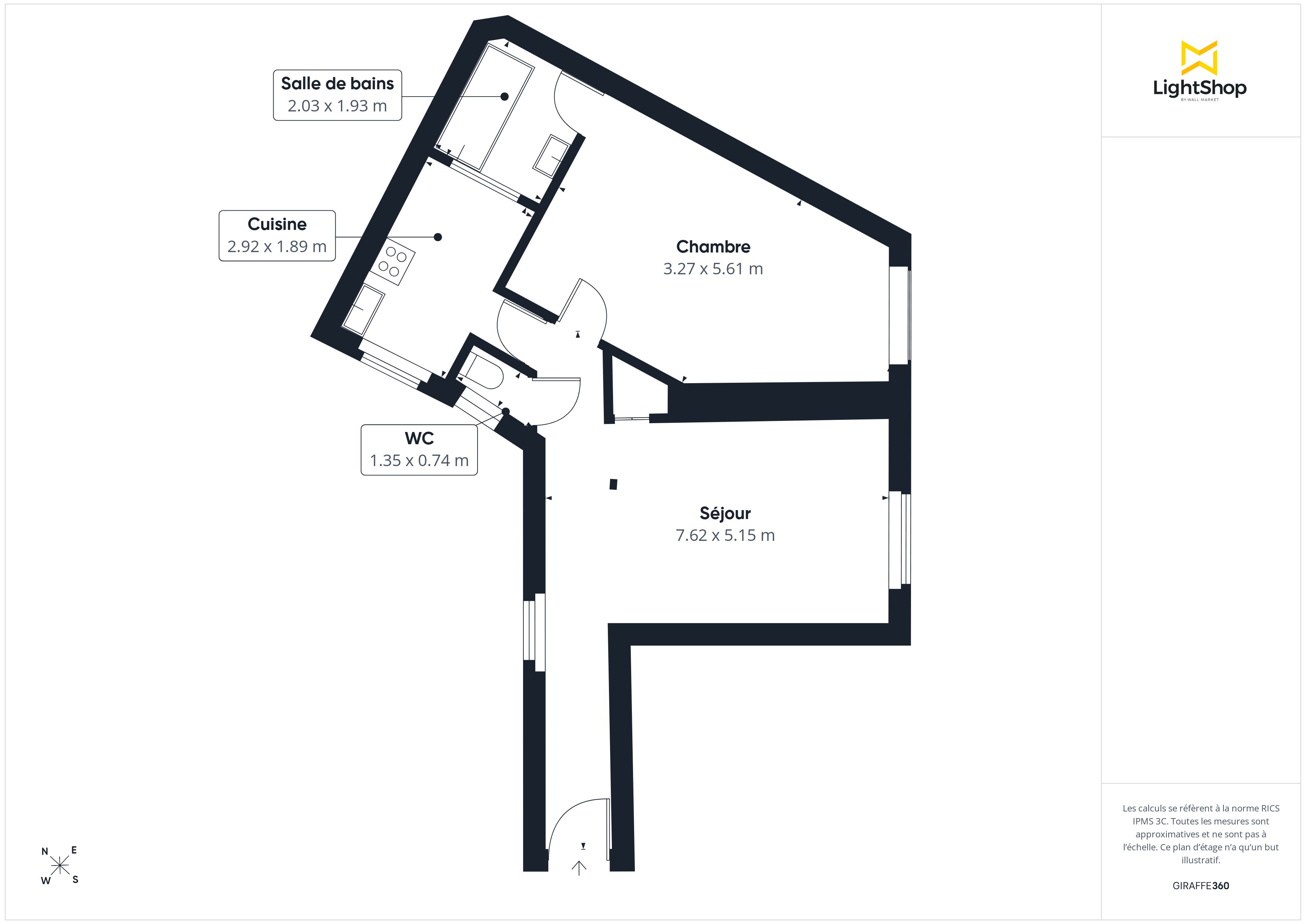 Plan 2D - Appartement 48.77 Boulogne-Billancourt