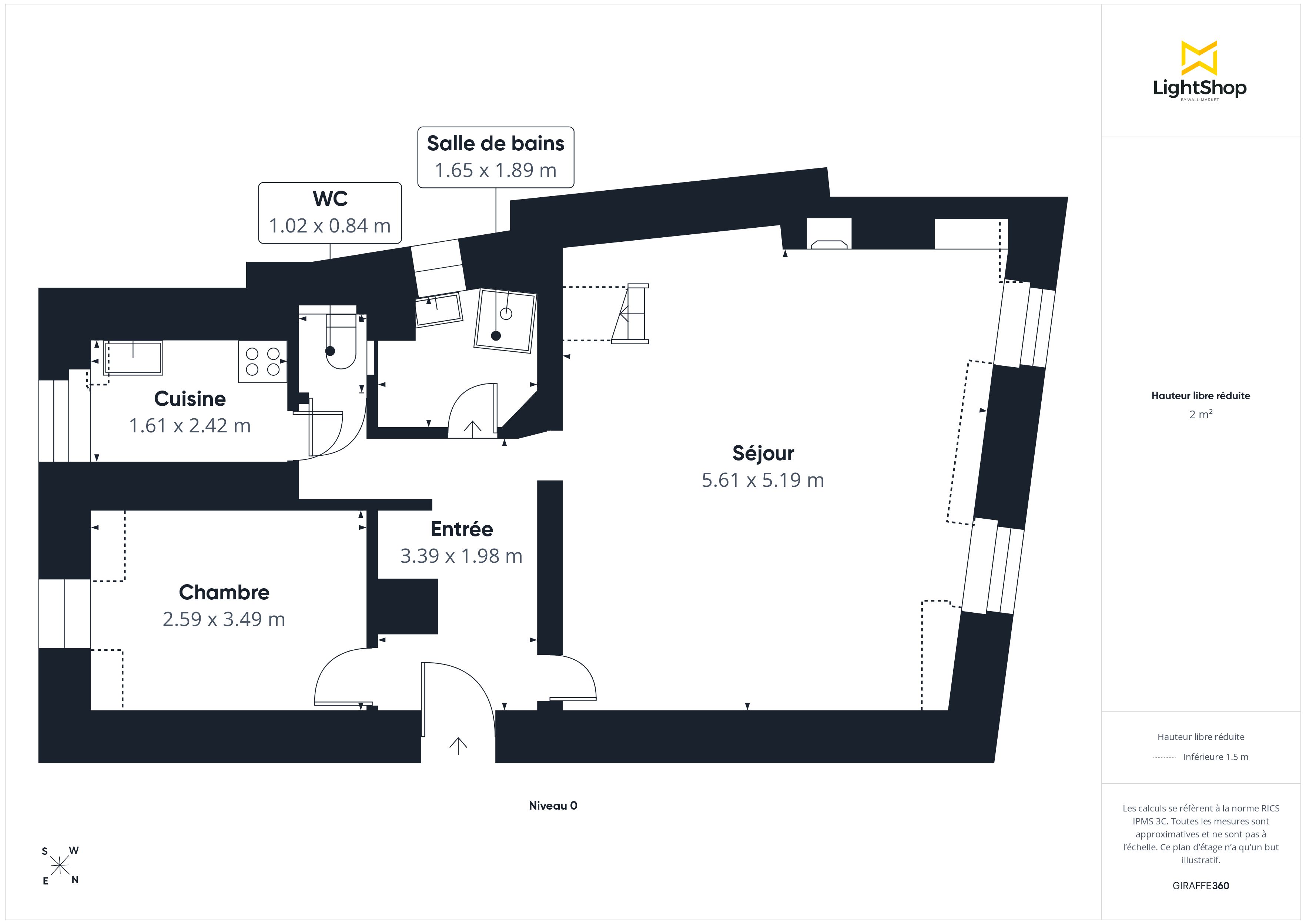 Plan 2D - Appartement 52.16 Asnières-Sur-Seine
