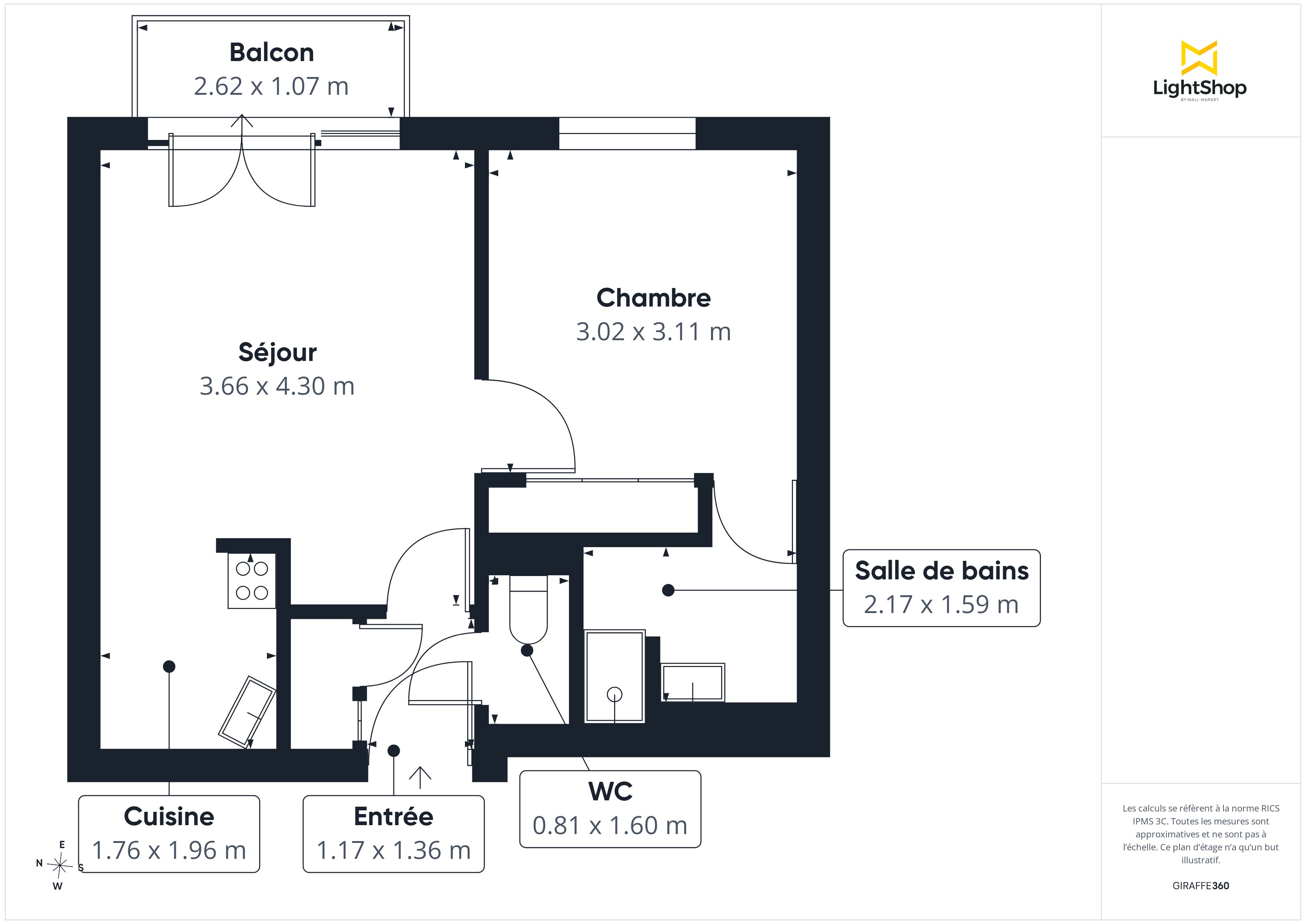 Plan 2D - Appartement 36.39 Courbevoie