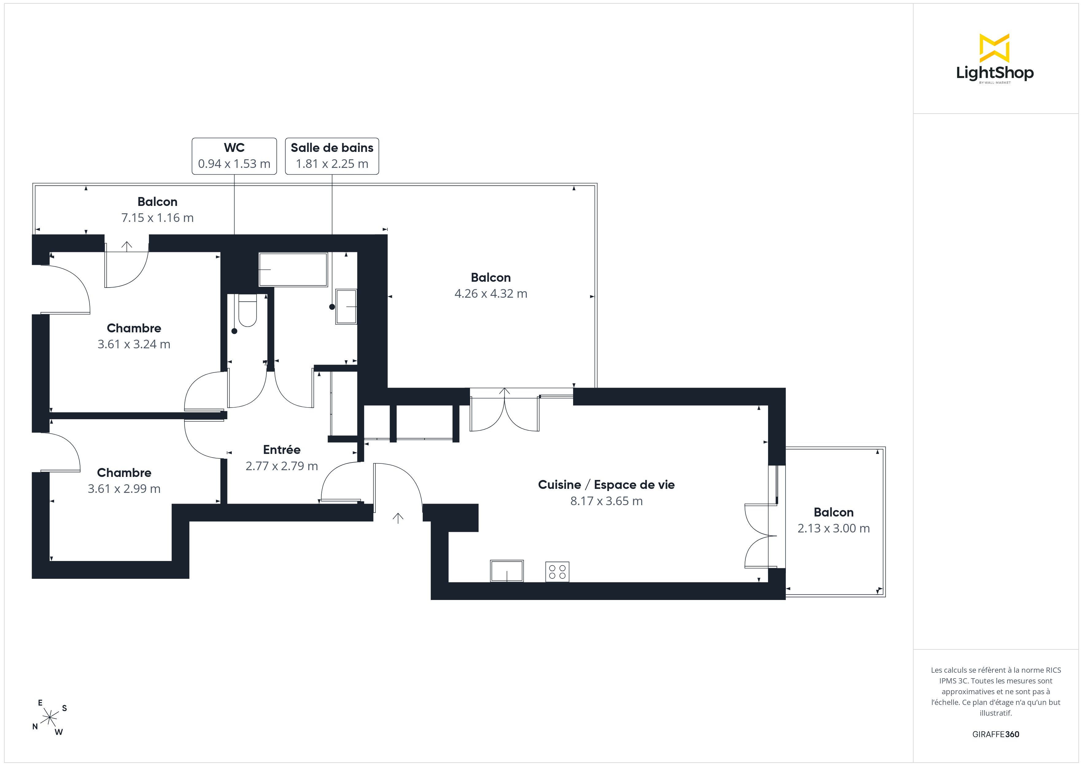 Plan 2D - Appartement 61.25 Bron