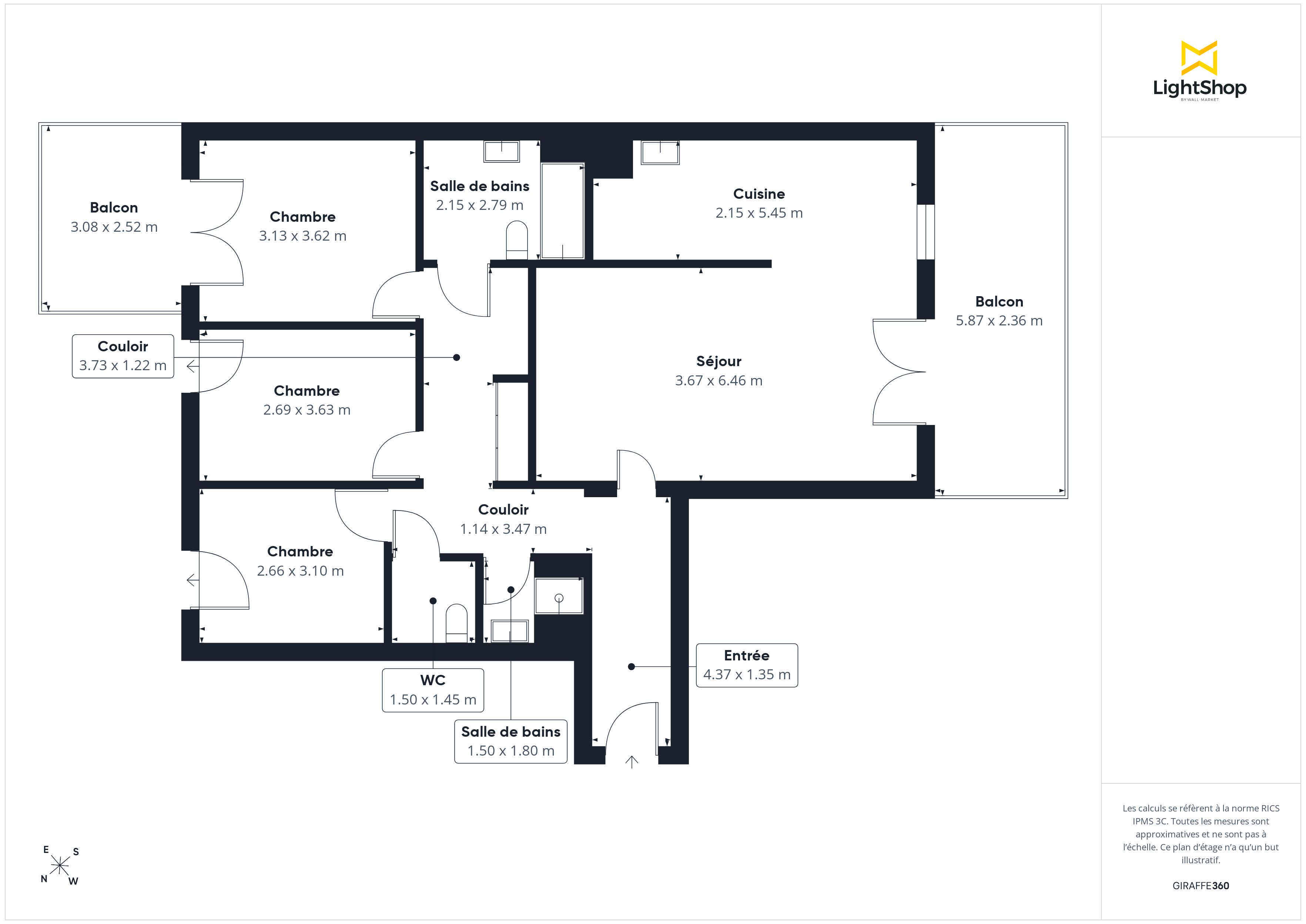 Plan 2D - Appartement 91.15 Bordeaux