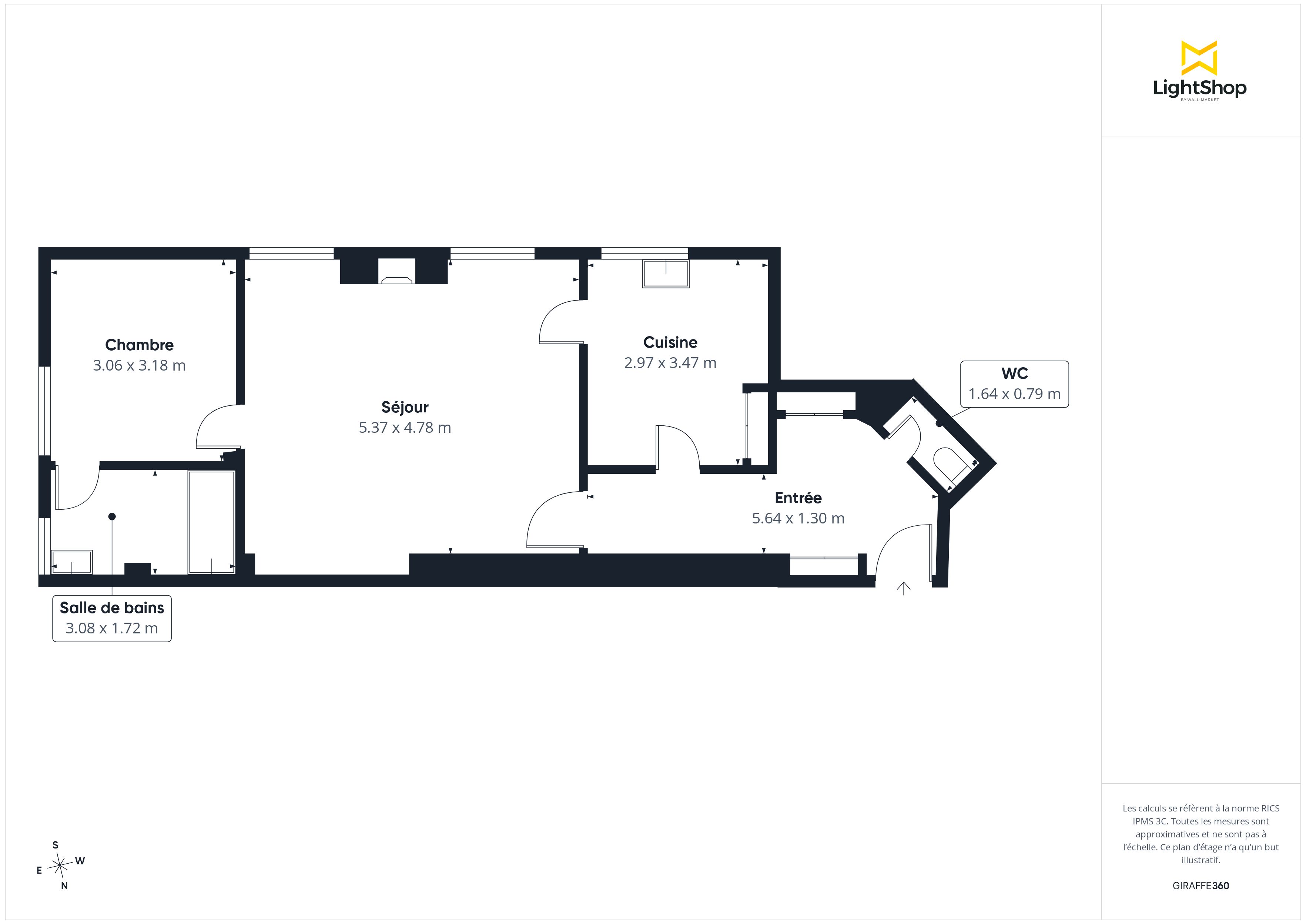 Plan 2D - Appartement 64.57 Paris